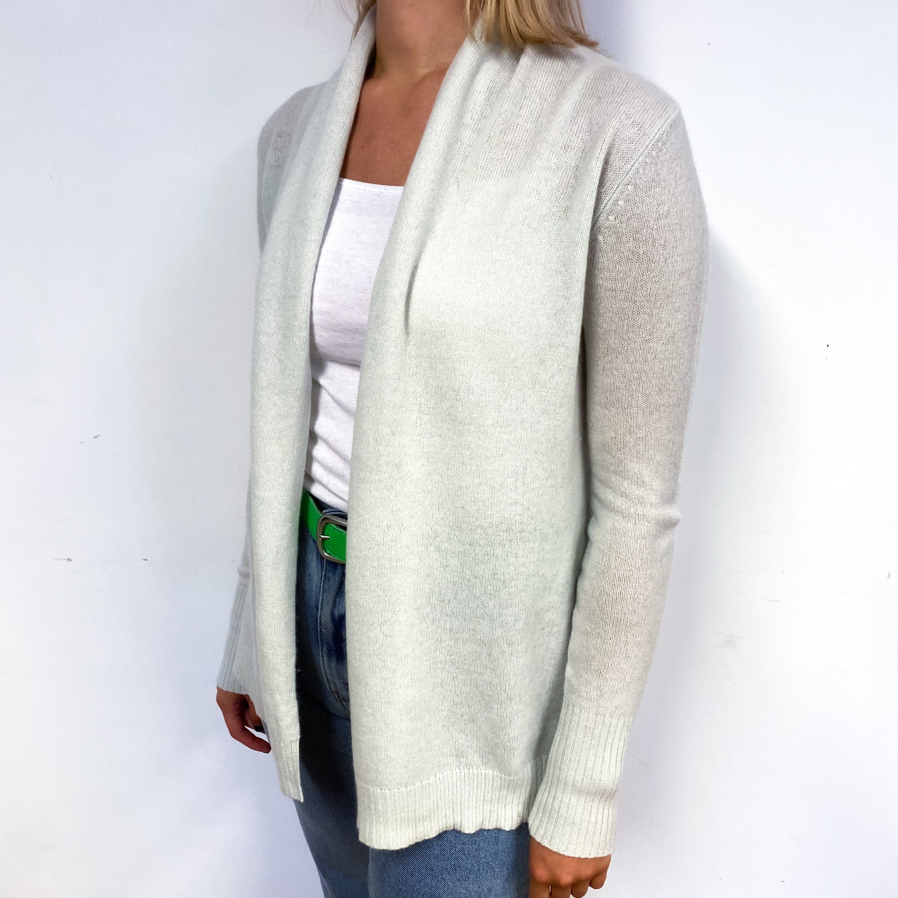 Palest Opal Blue Cashmere Edge to Edge Cardigan Small