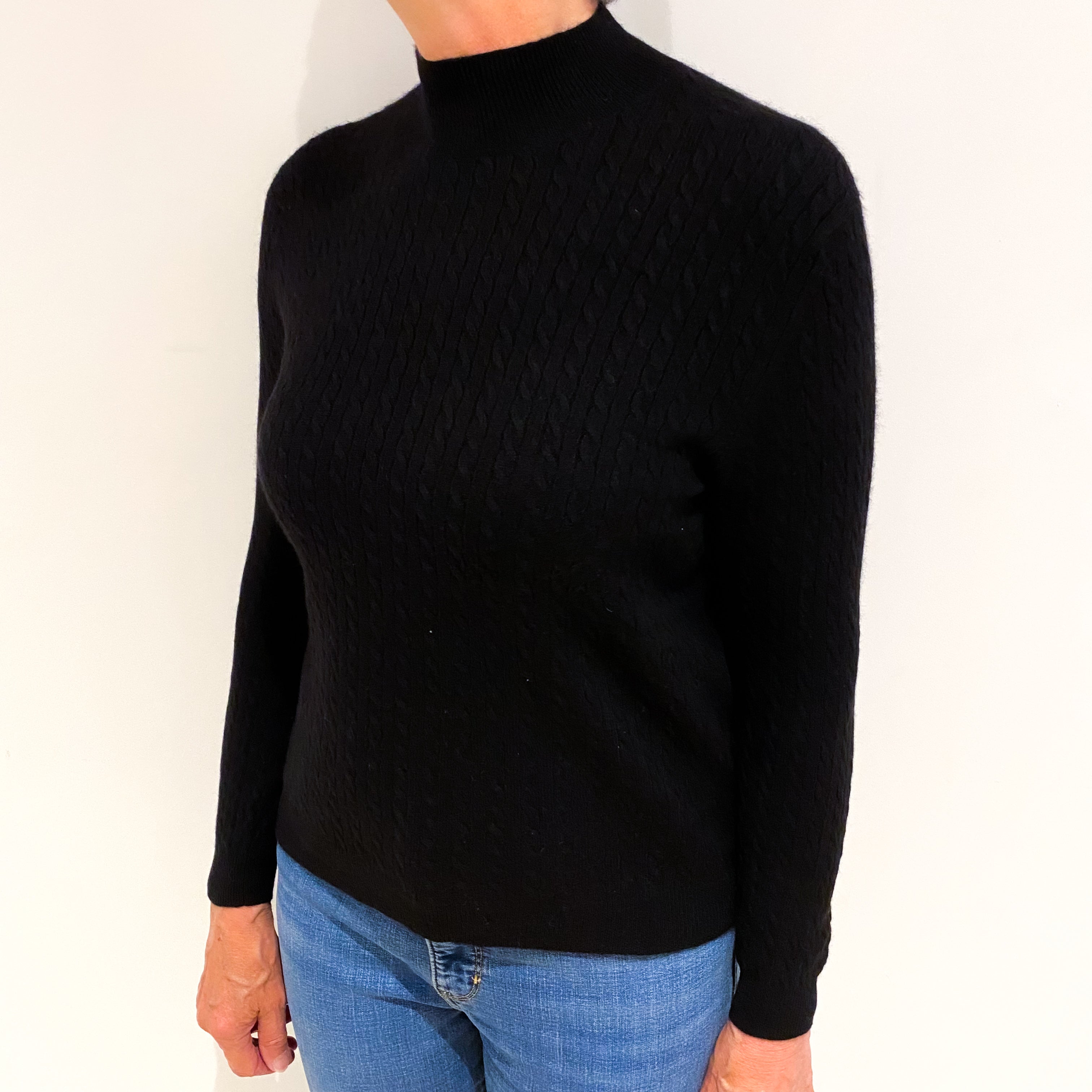 Black Cashmere Polo Neck Jumper Medium