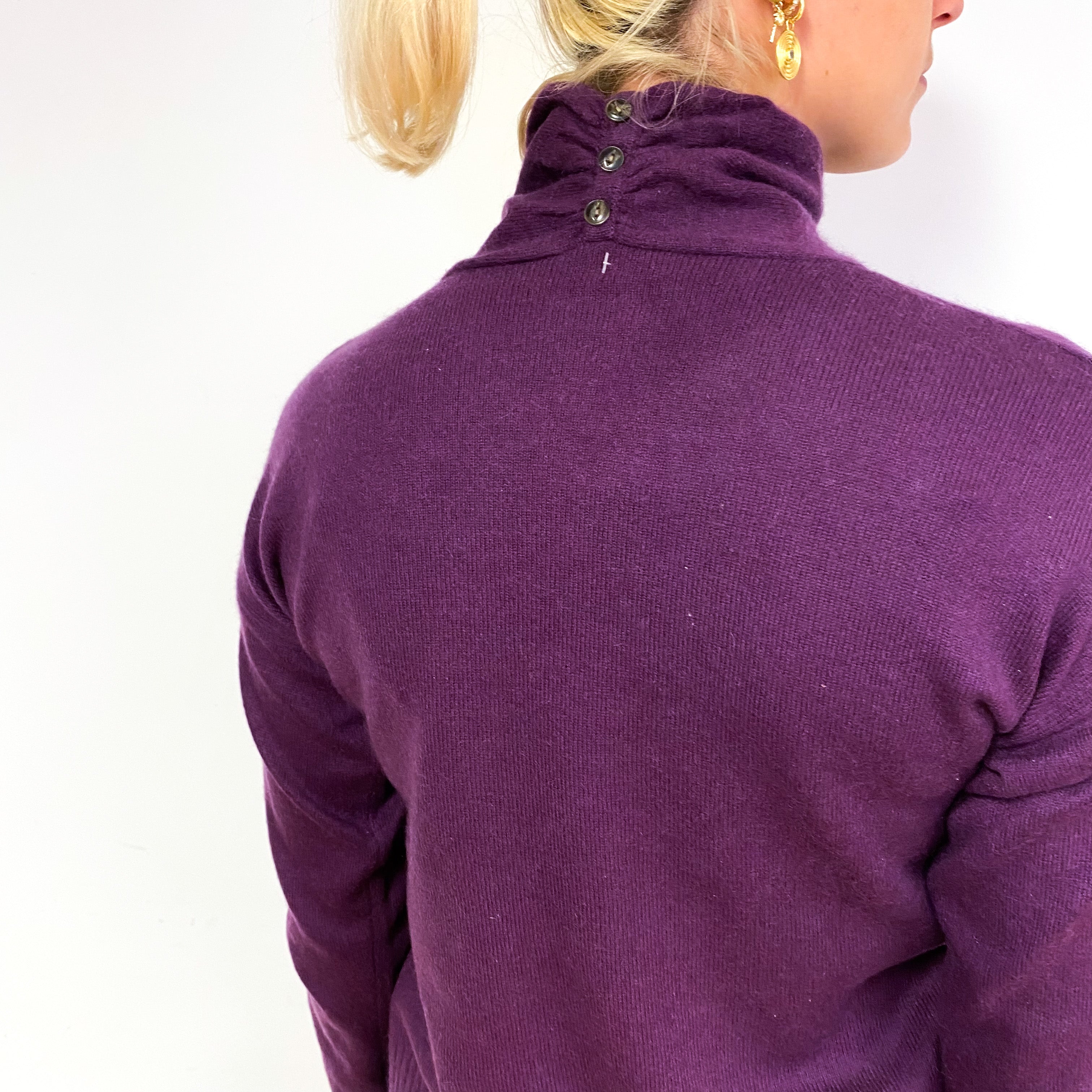 Plum Purple Cashmere Ruched Turtle Neck Jumper Small