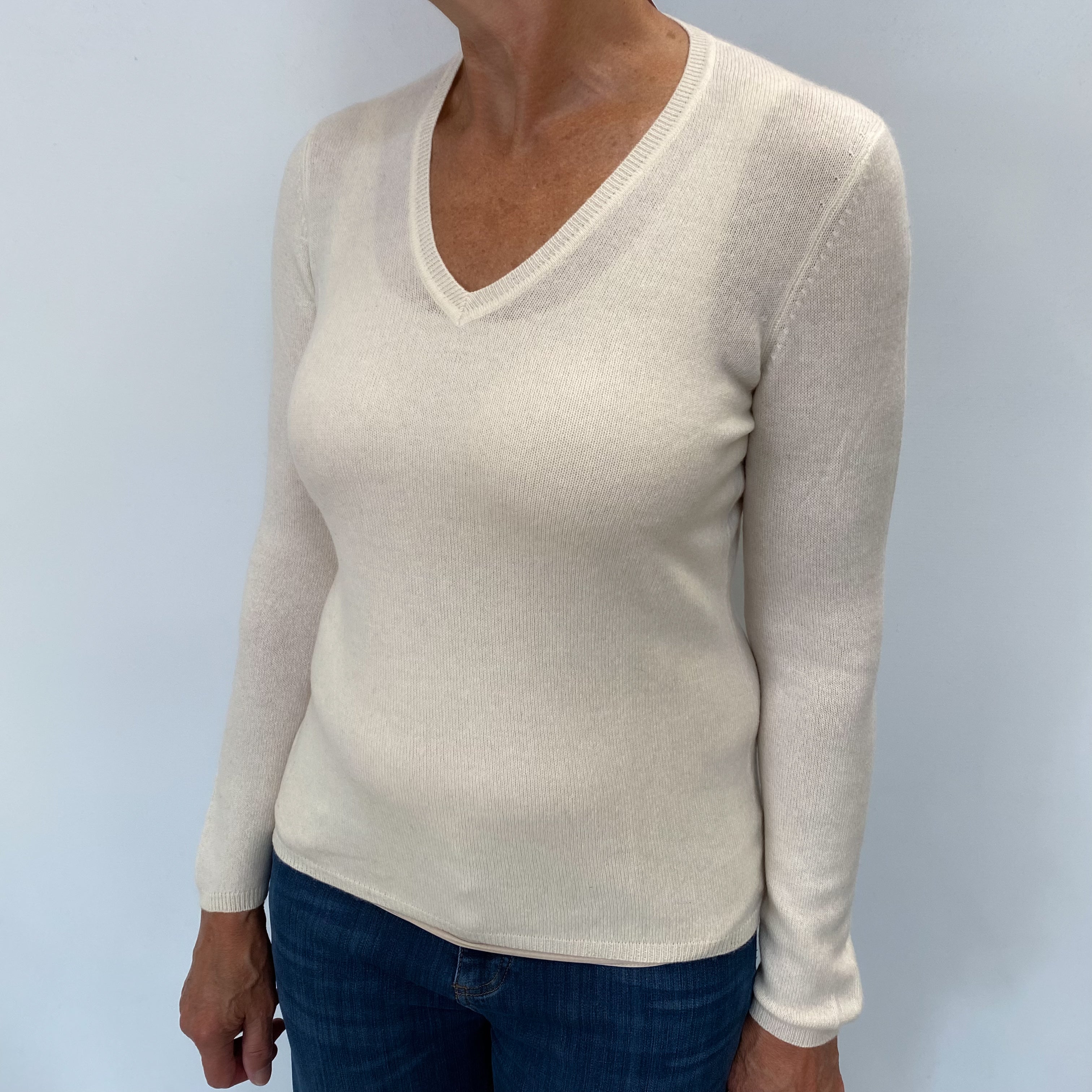 Cream Cashmere V Neck Jumper Medium