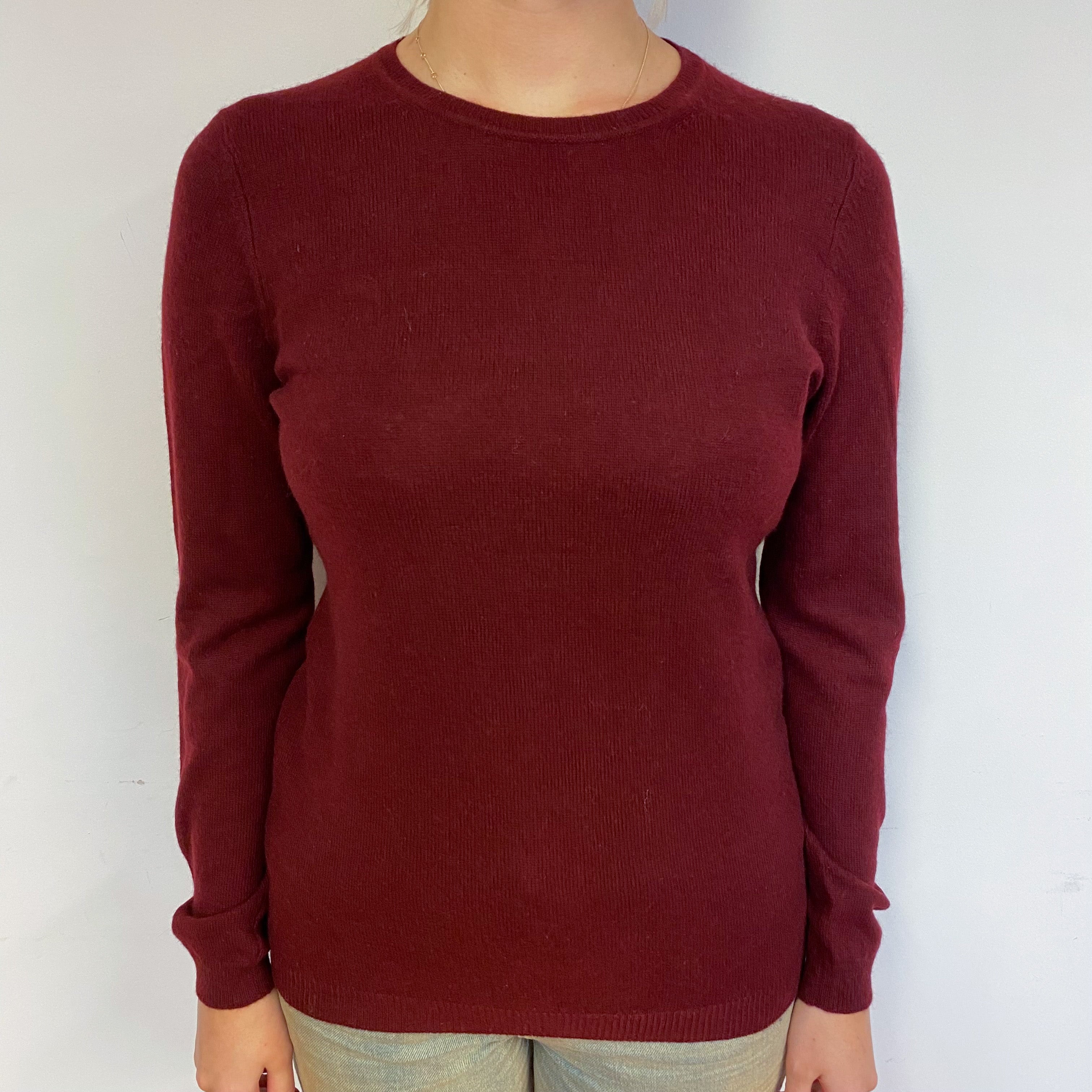 Wine Red Cashmere Crew Neck Jumper Small