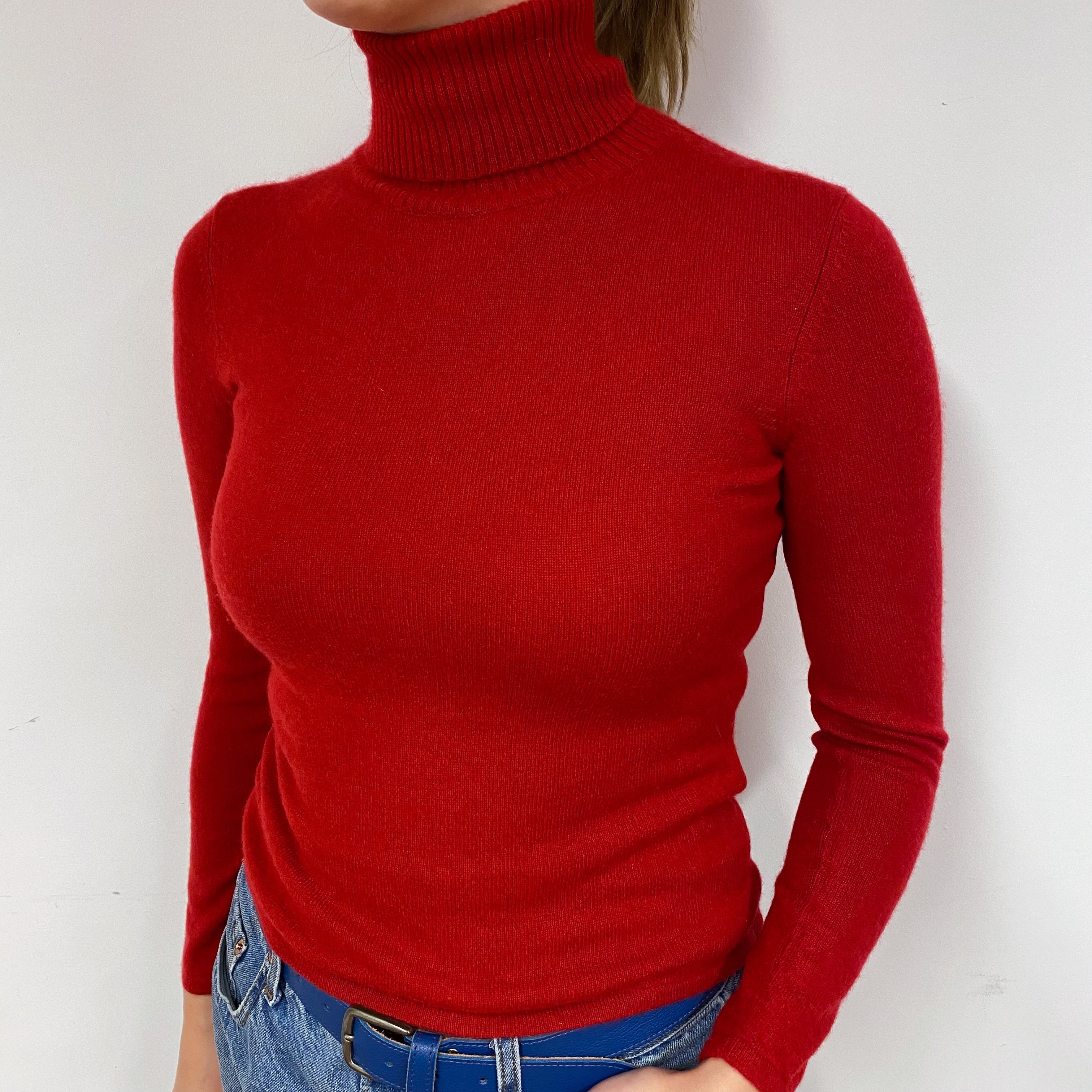 Post Box Red Cashmere Polo Neck Jumper Small