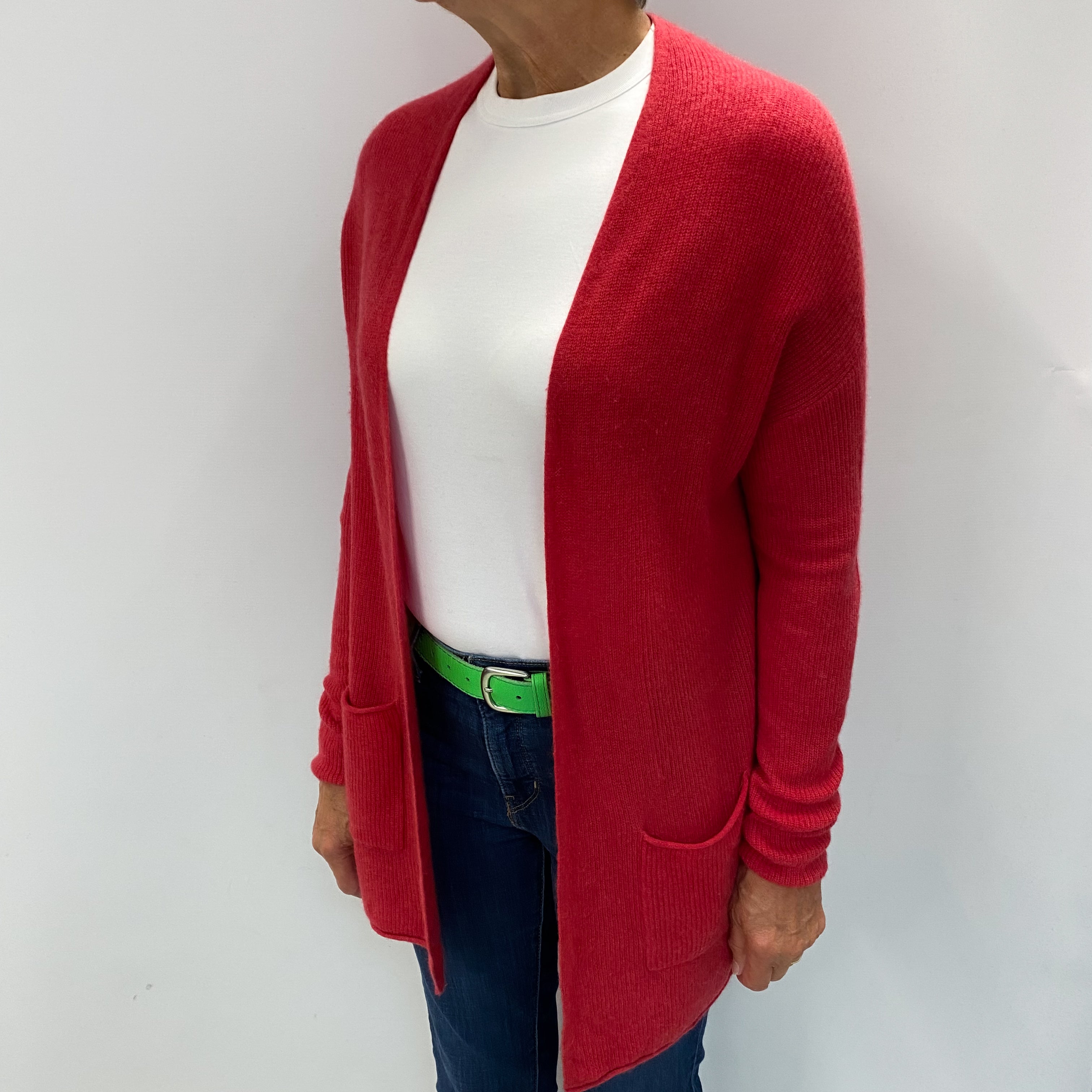 Watermelon Red Cashmere Edge To Edge Cardigan Medium