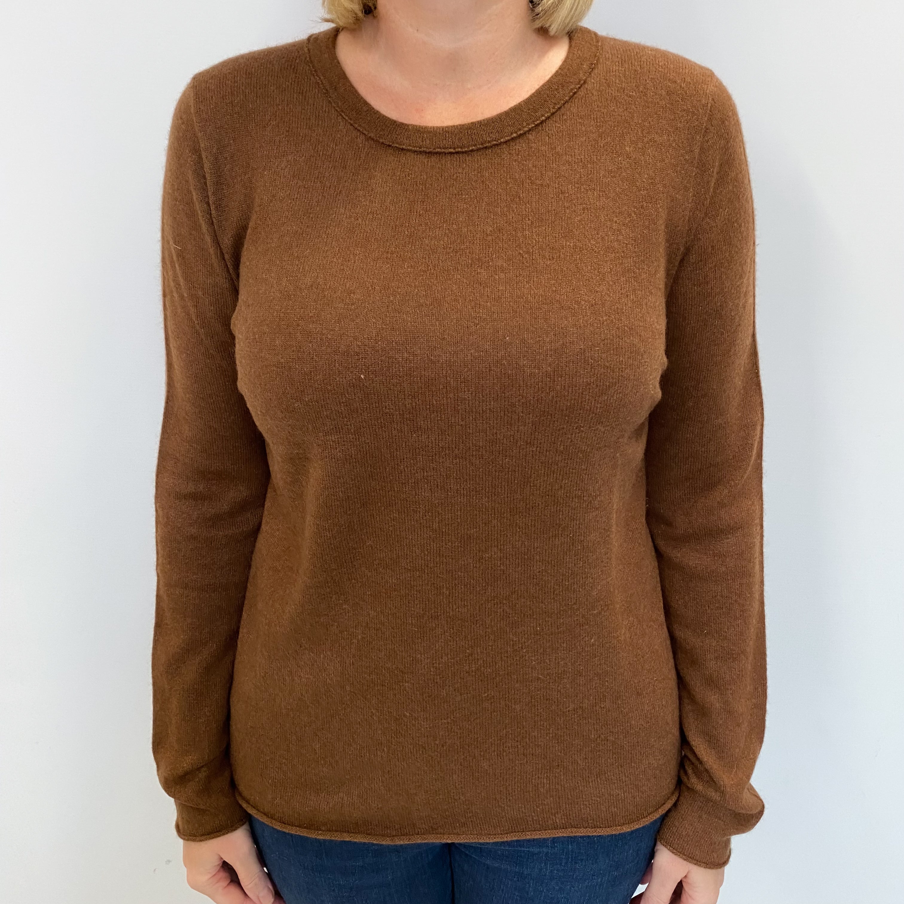 Walnut Brown Cashmere Crew Neck Jumper Large