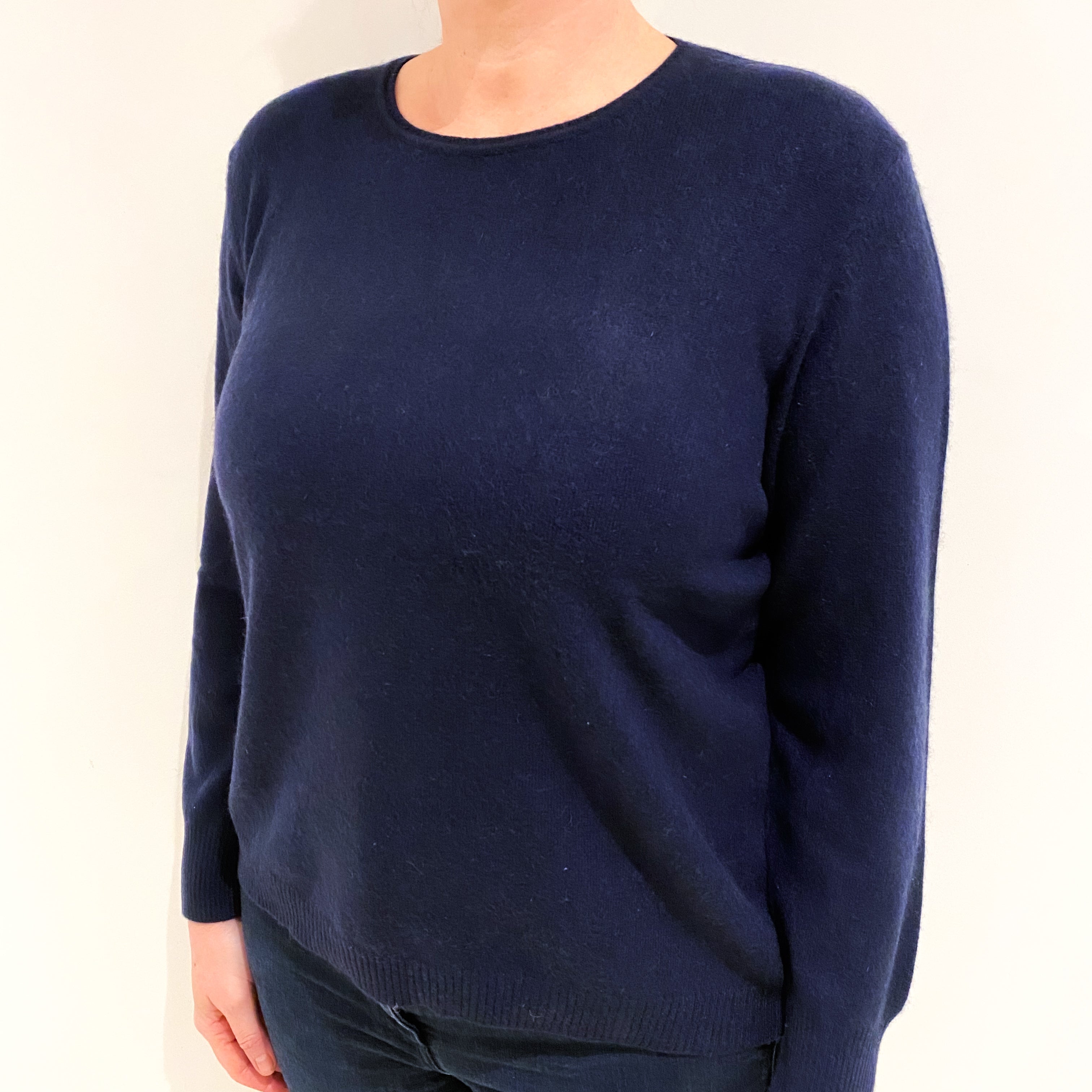 Yorn Dark Navy Cashmere Crew Neck Jumper Large