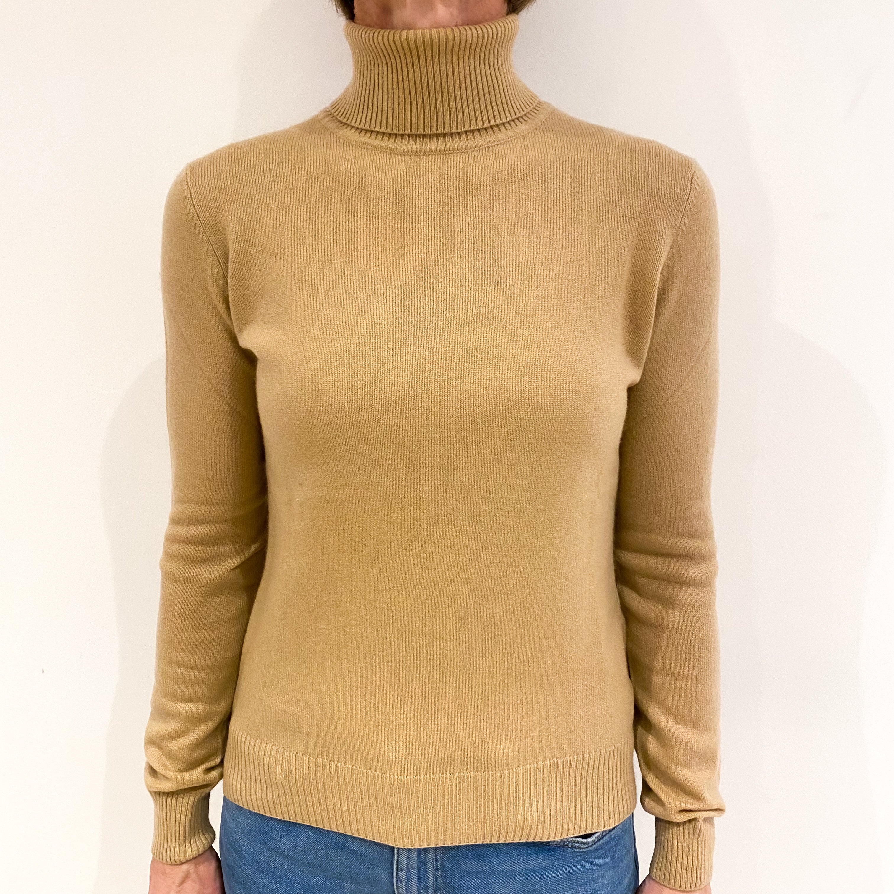 Caramel Brown Cashmere Polo Neck Jumper Small