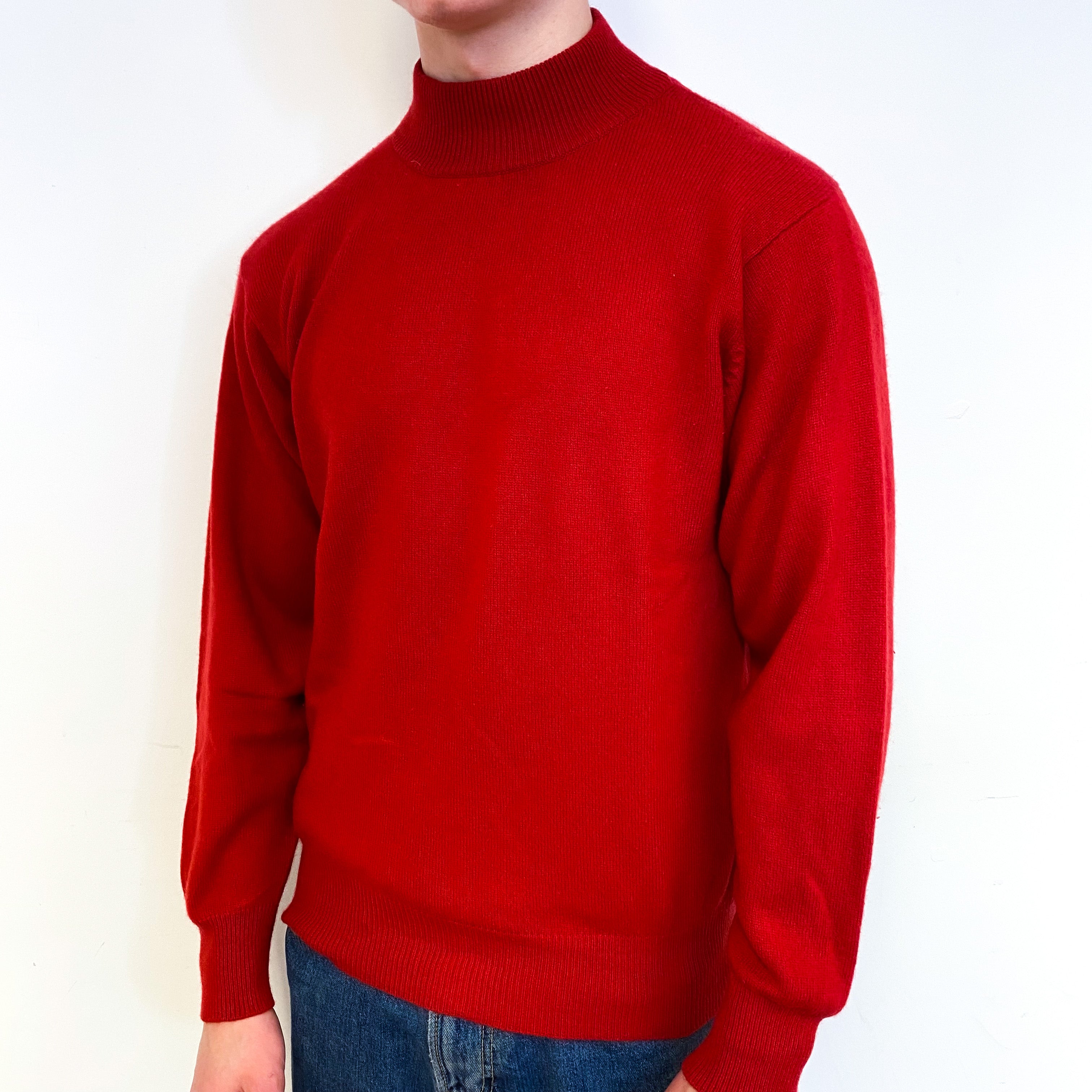 Men's Post Box Red Cashmere Turtle Neck Jumper Small