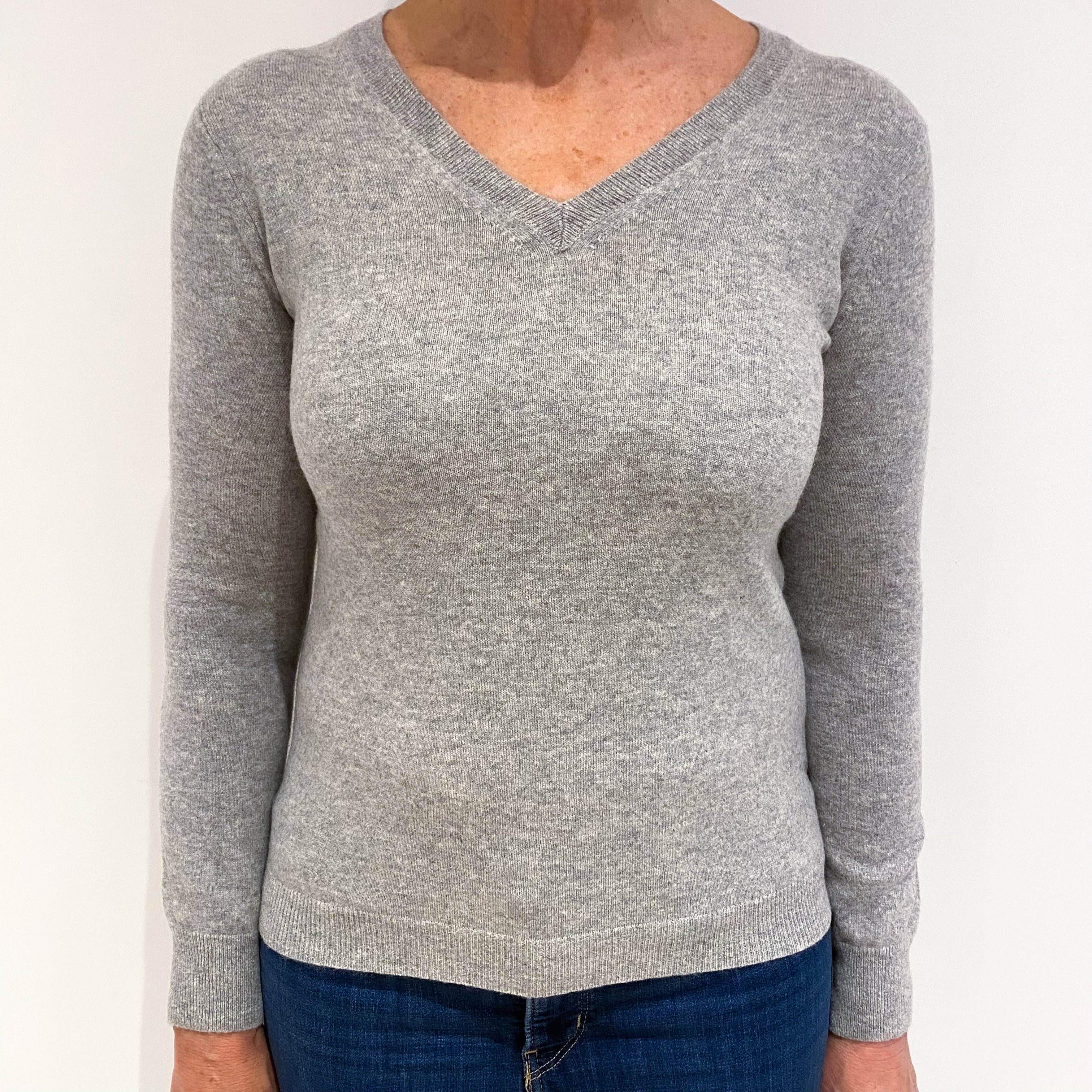 Smoke Grey Cashmere V Neck Jumper Medium