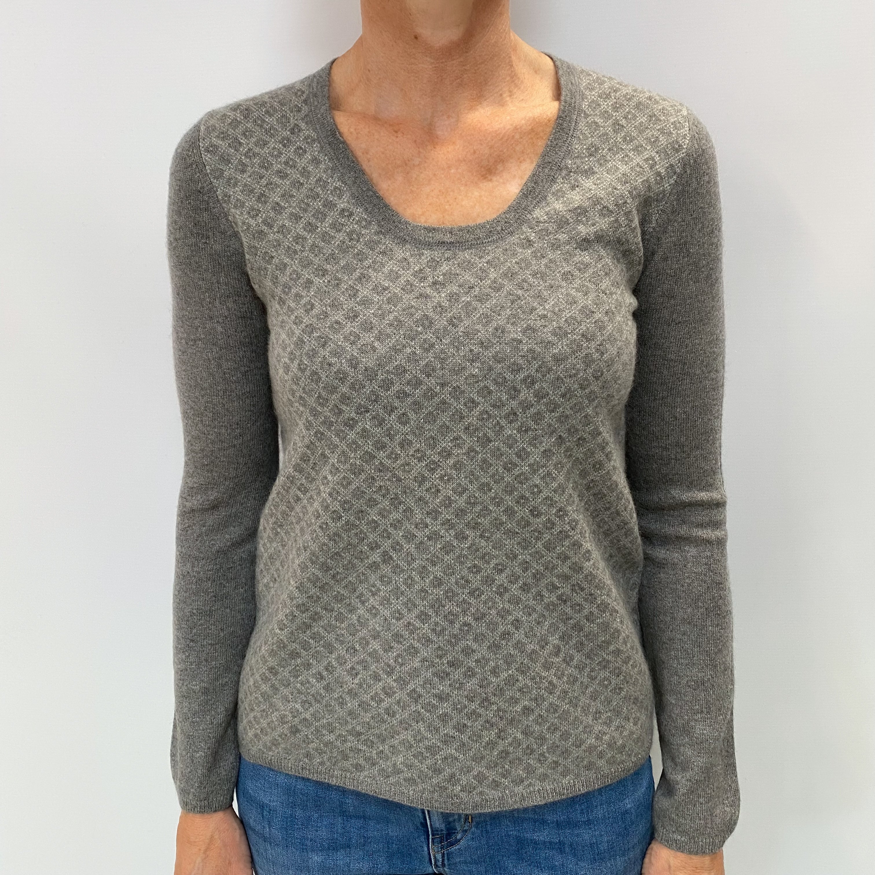 Ash Grey Cashmere Scoop Neck Jumper Small