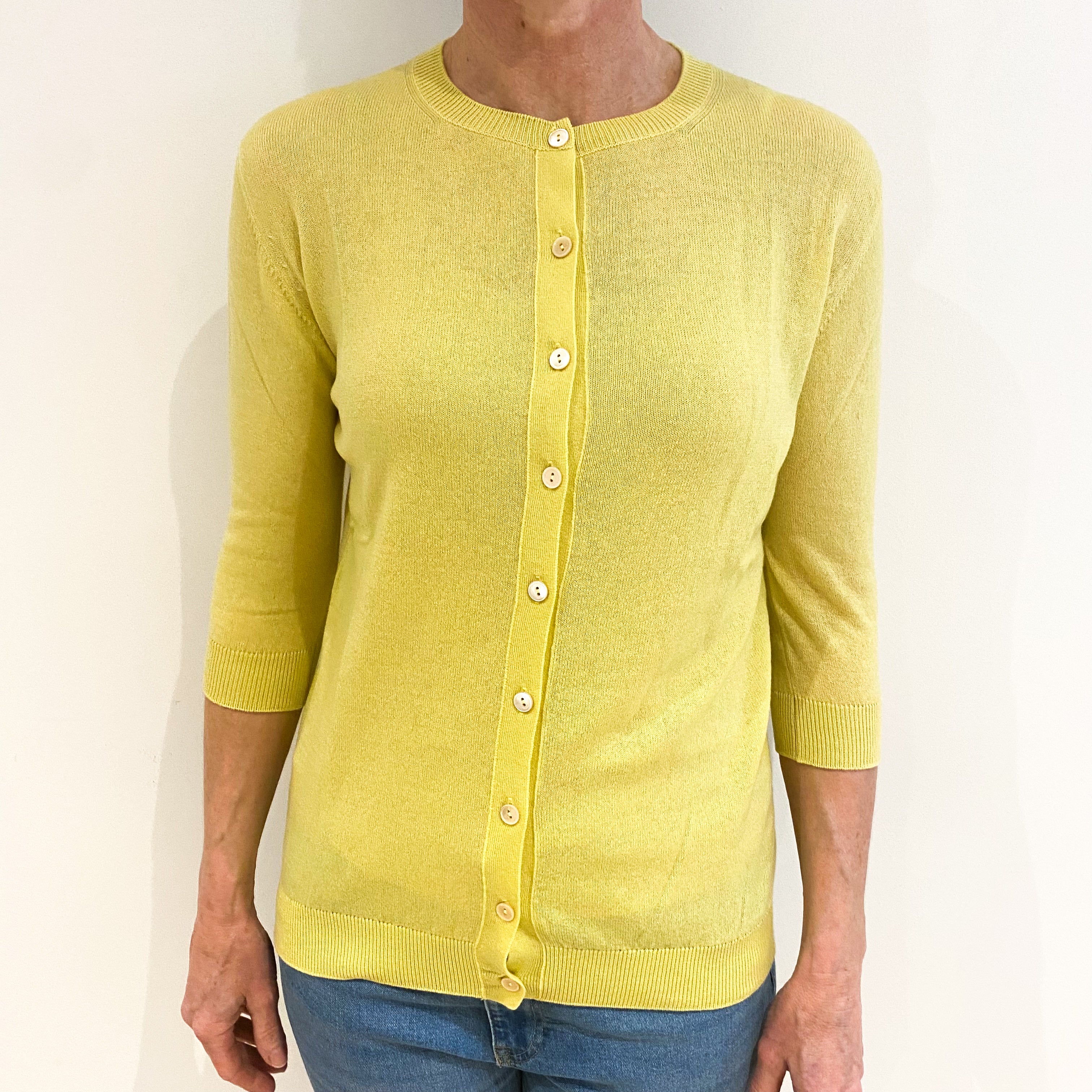 Brand New Scottish Johnstons Lemon Yellow Cashmere Cardigan Small