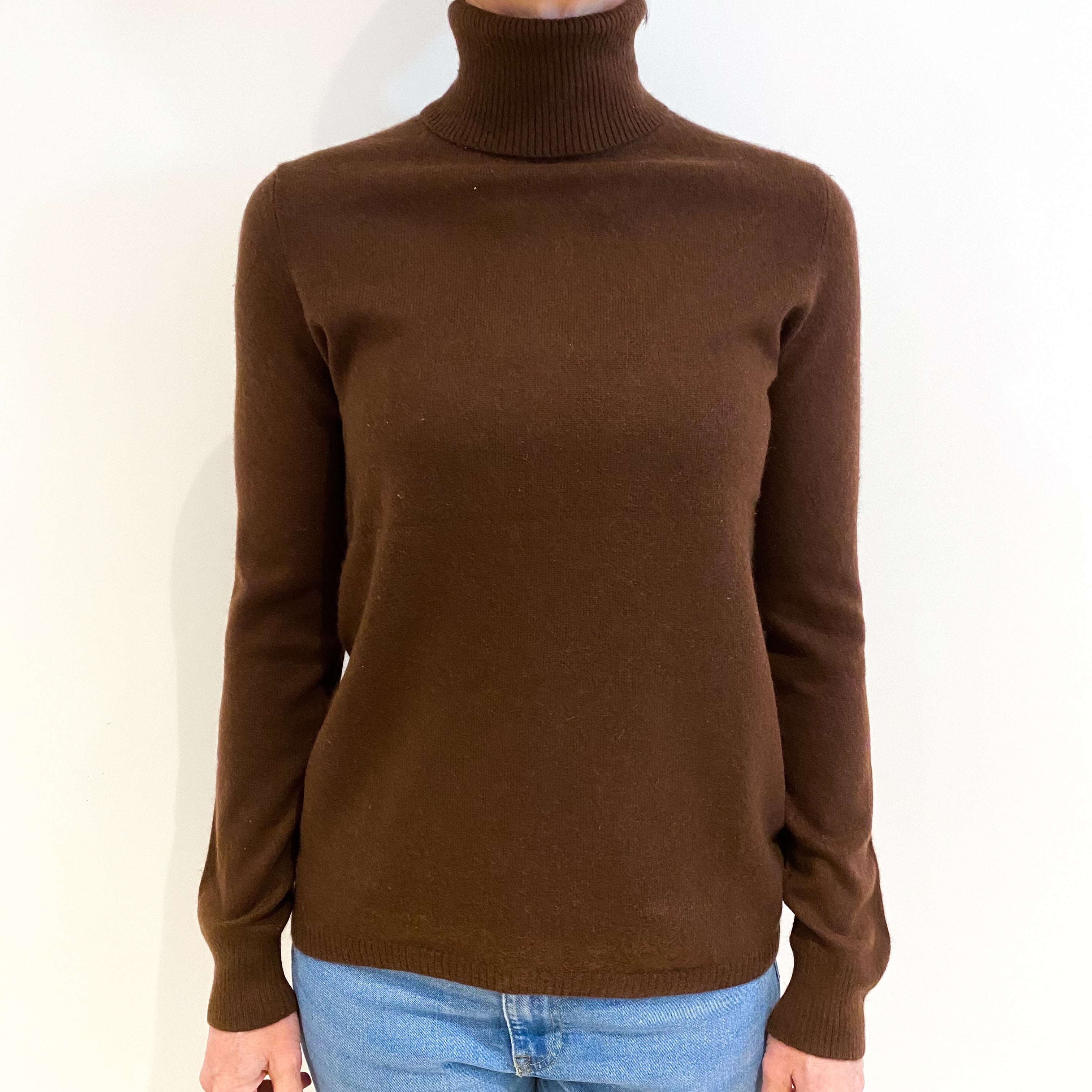 Umber Brown Cashmere Polo Neck Jumper Small