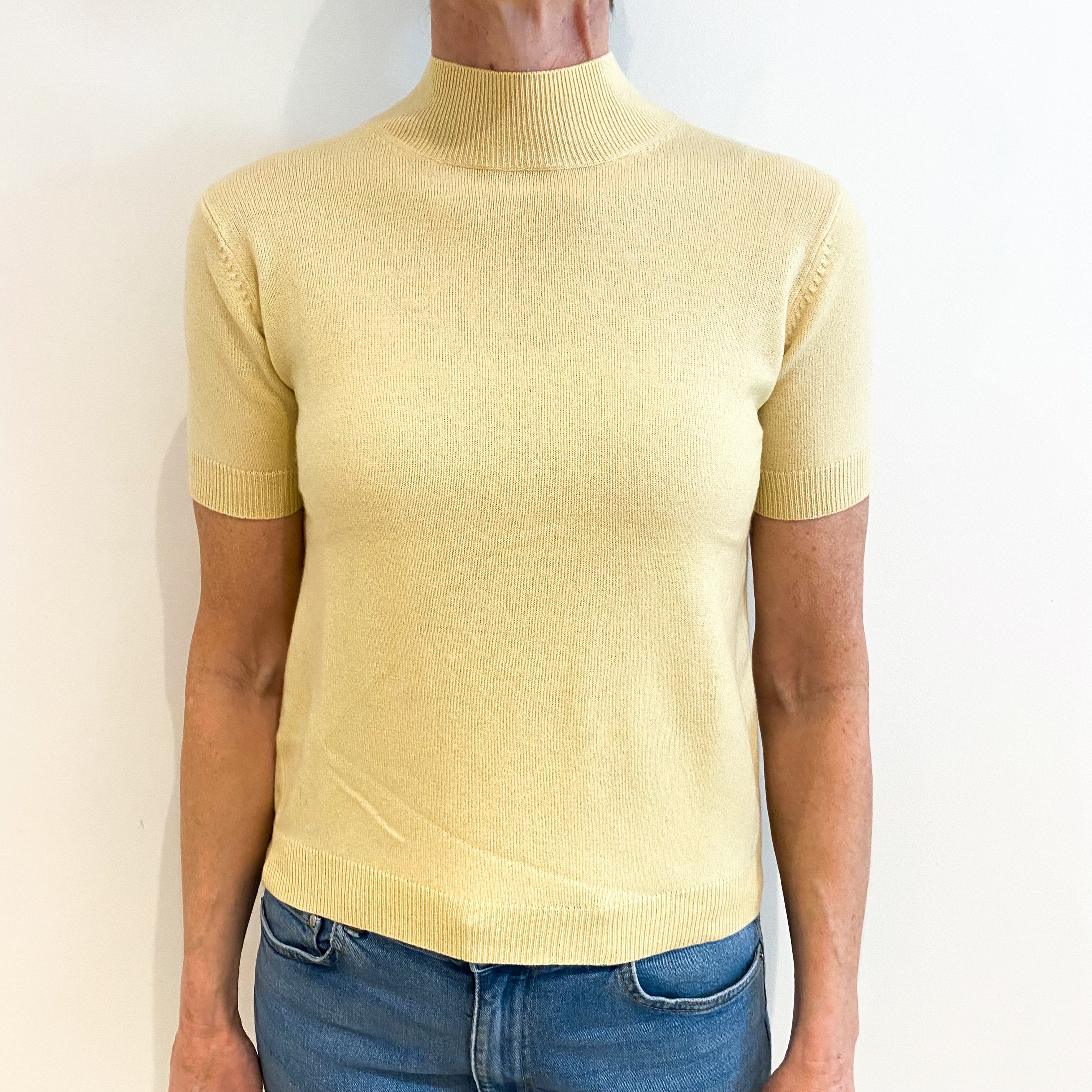 Primrose Yellow Cashmere Turtle Neck Short Sleeved Jumper Small