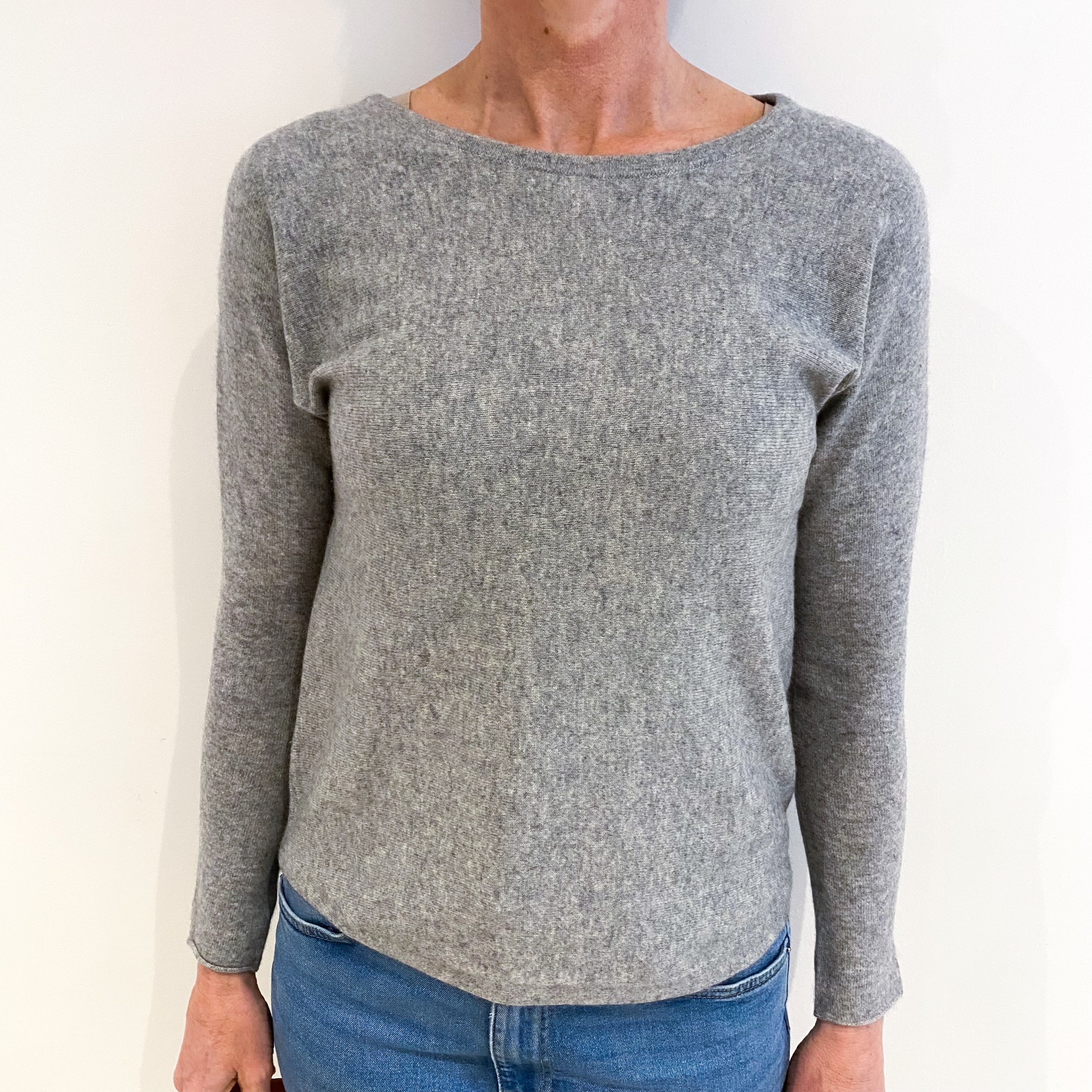 Smoke Grey Cashmere Batwing Scoop Neck Jumper Small