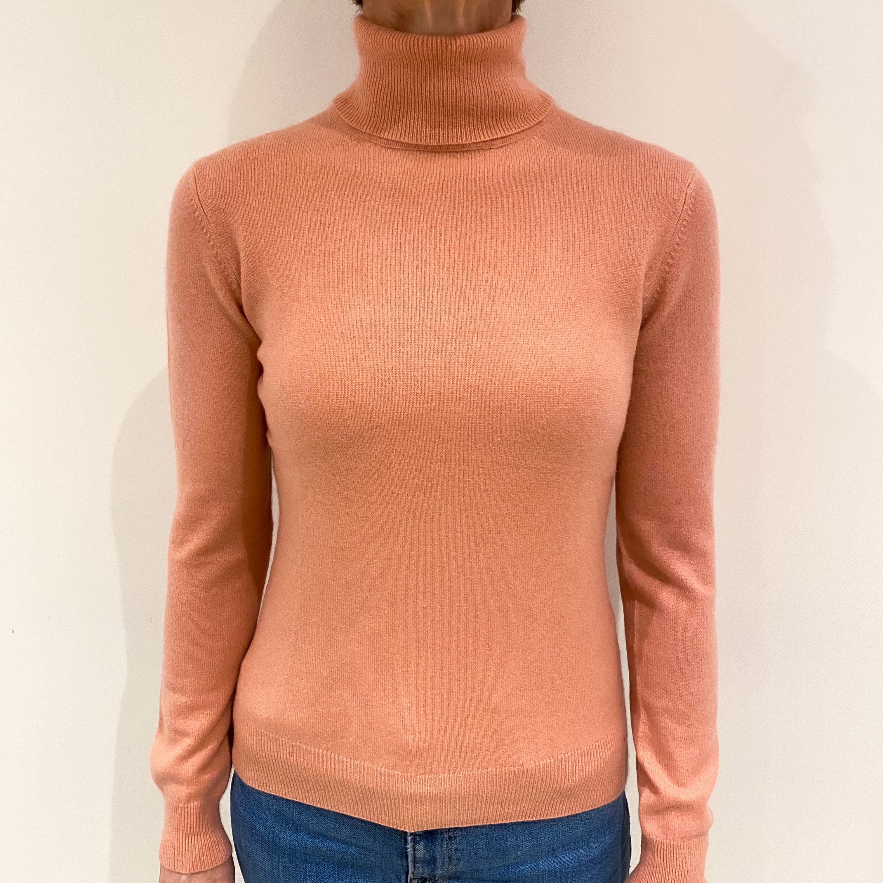 Peachy Pink Cashmere Polo Neck Jumper Small