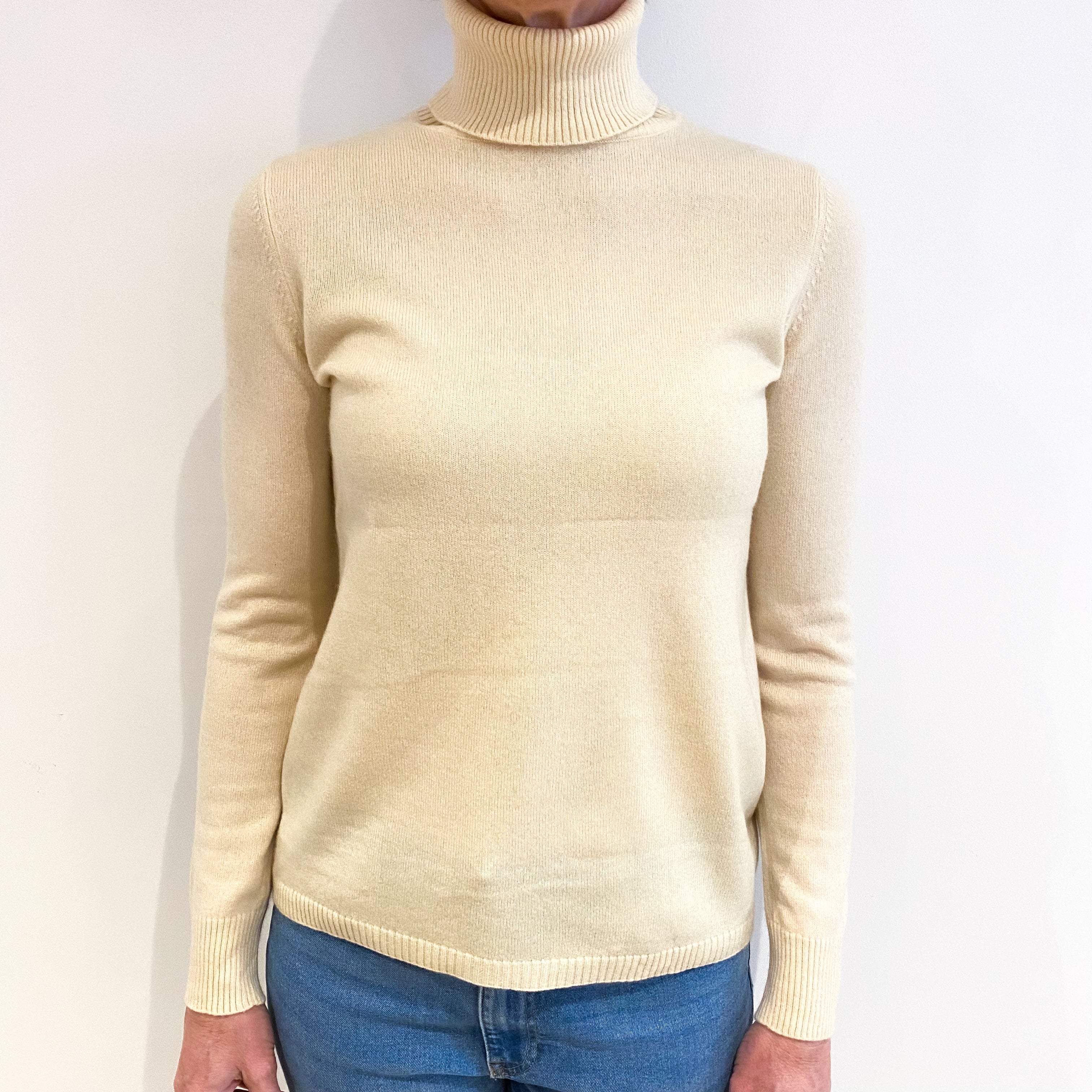 Vanilla Cream Cashmere Polo Neck Jumper Small