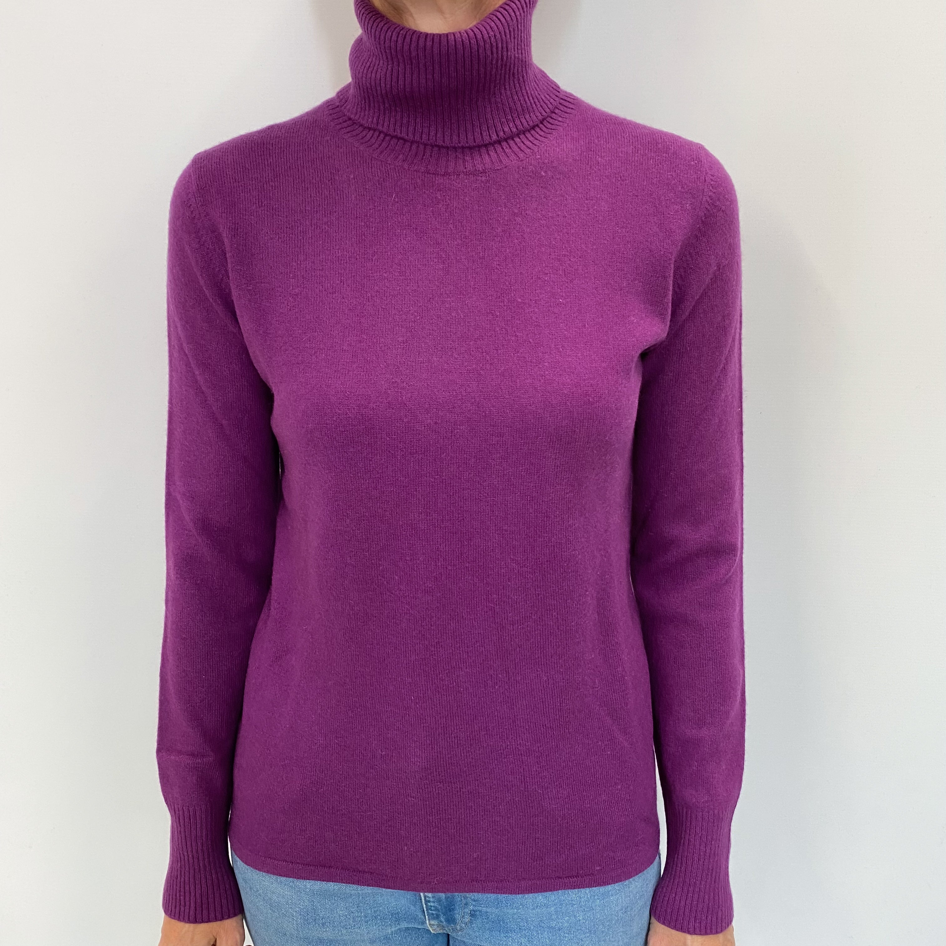 Viola Purple Cashmere Polo Neck Jumper Small