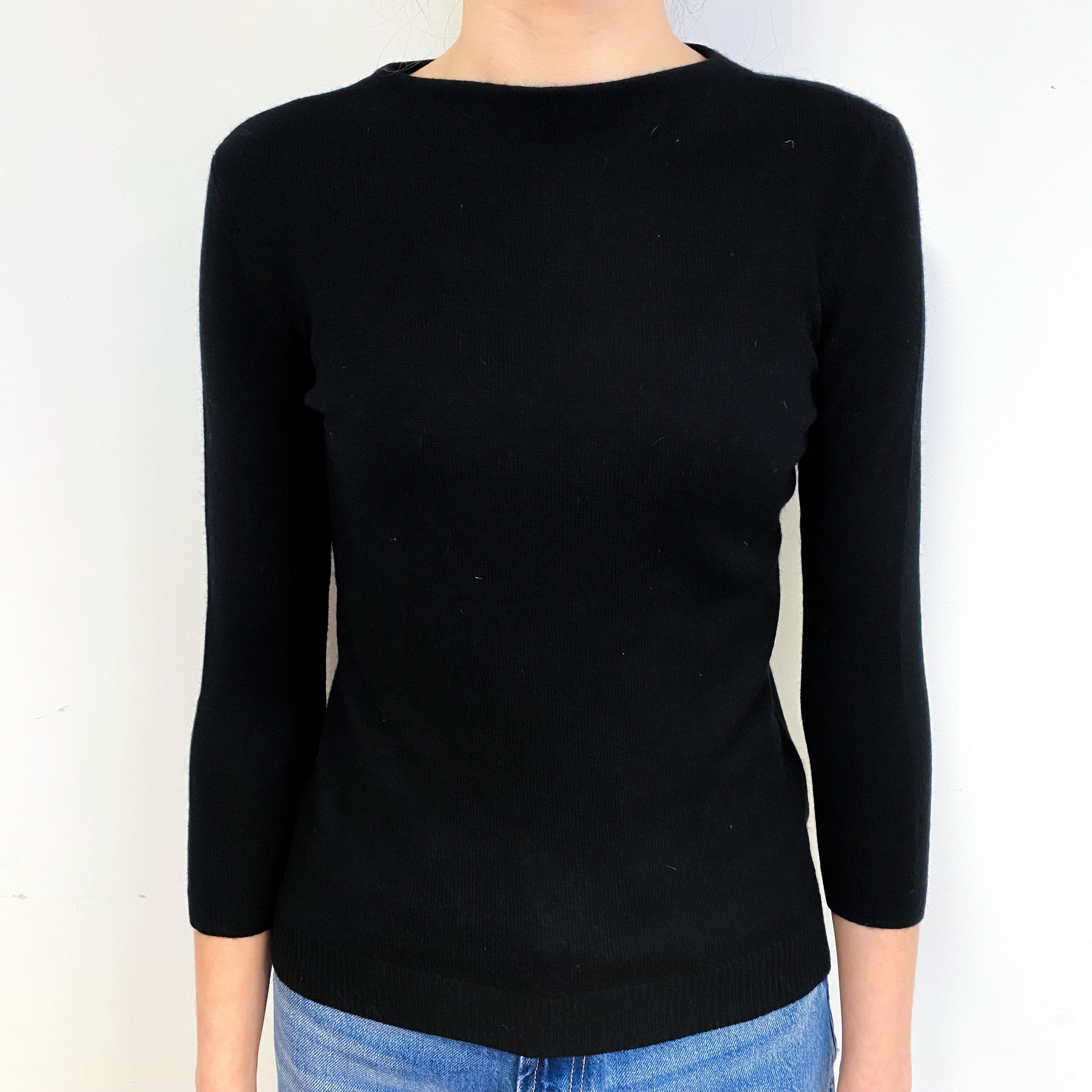 Black 3/4 Sleeve Cashmere Crew Neck Jumper Extra Small Petite