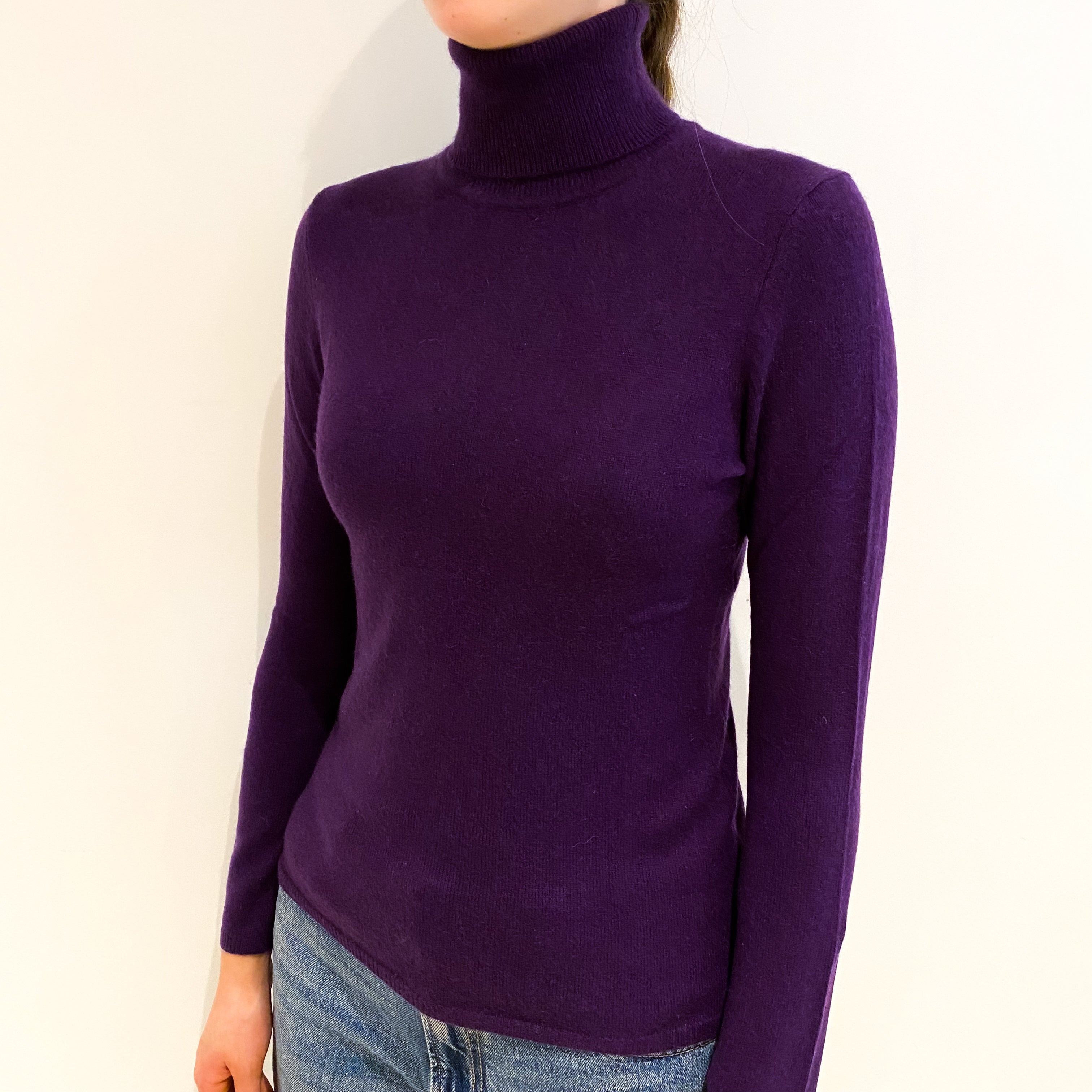 Grape Purple Cashmere Polo Neck Jumper Extra Small