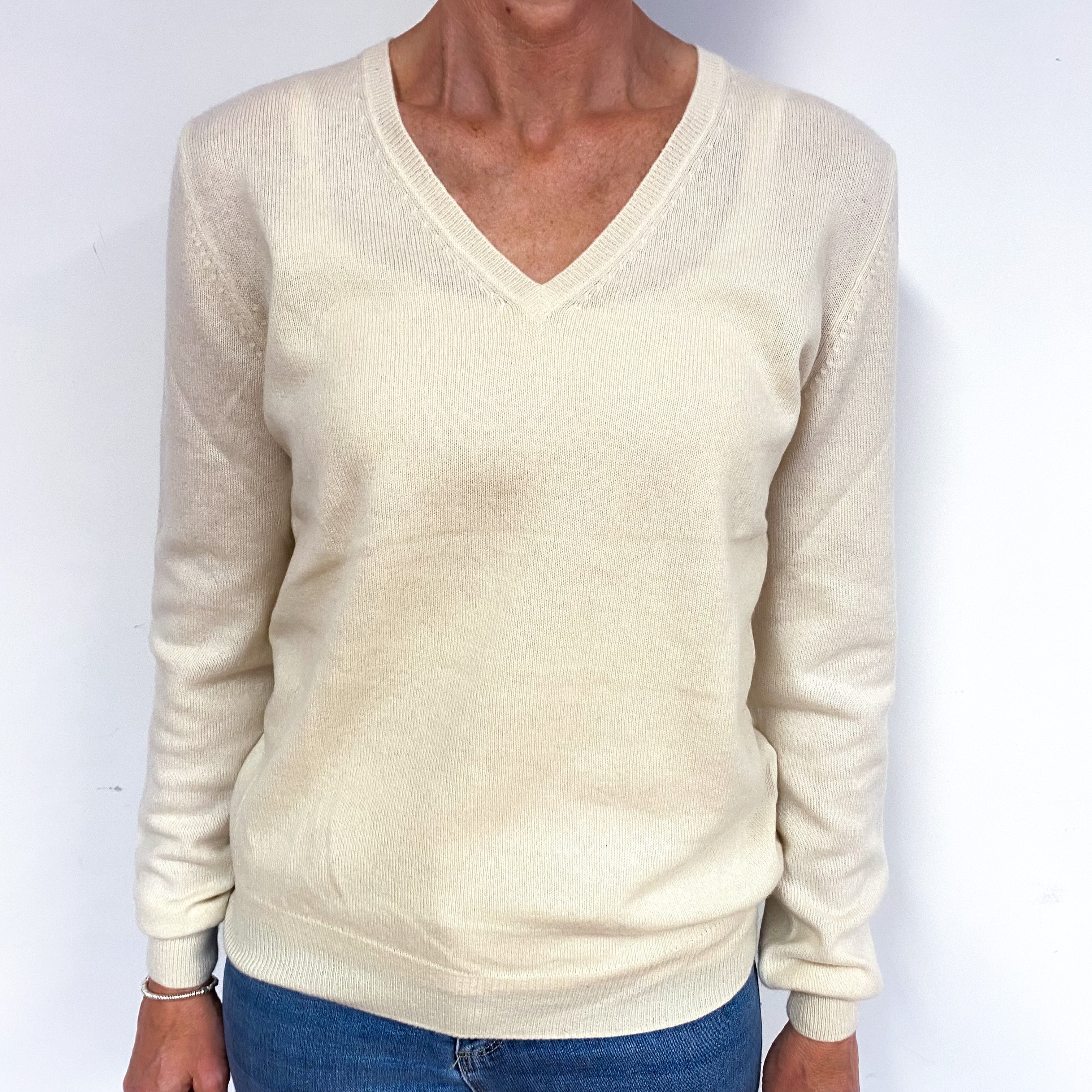 Vanilla Cream Cashmere V-Neck Jumper Medium