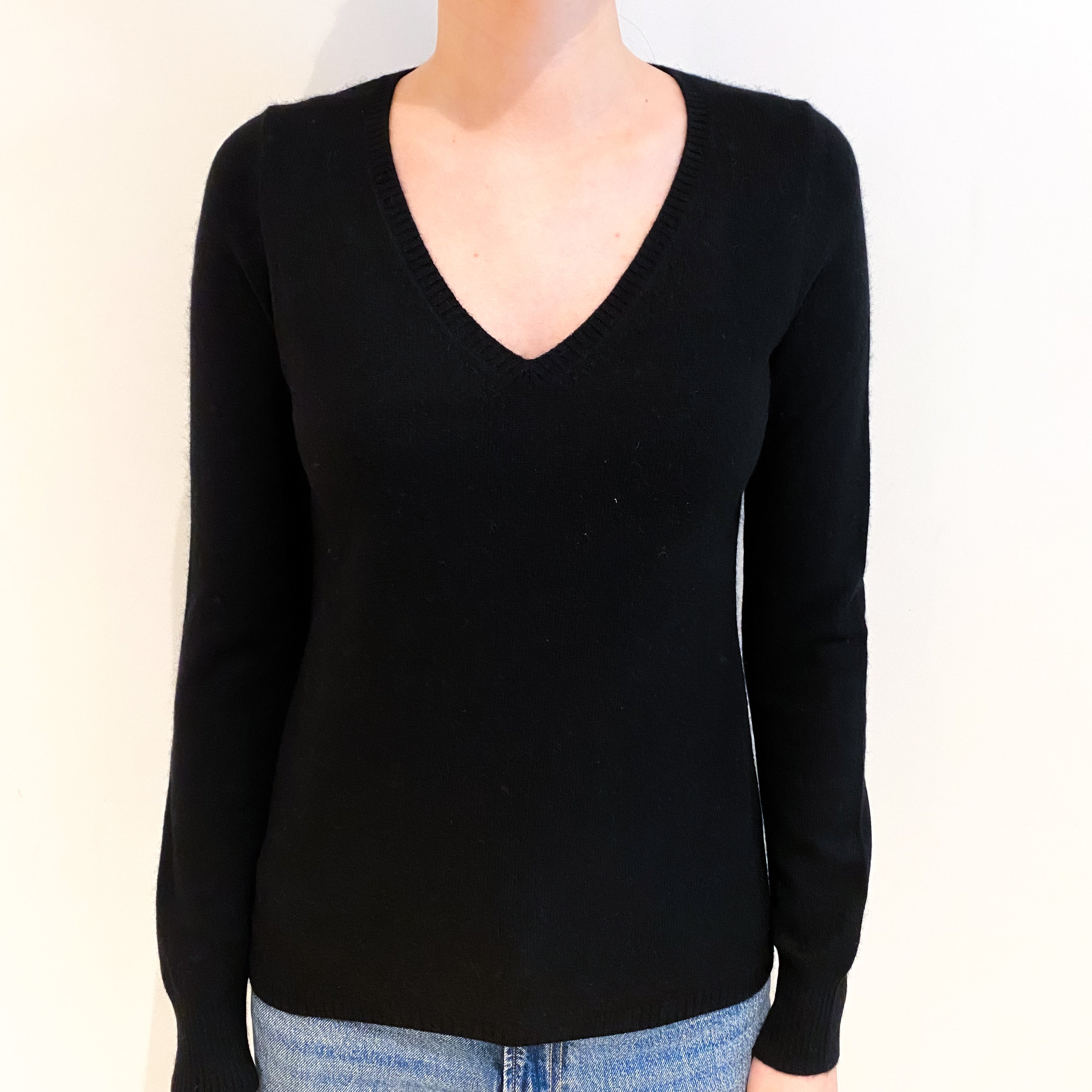 Black Cashmere V Neck Jumper Extra Small