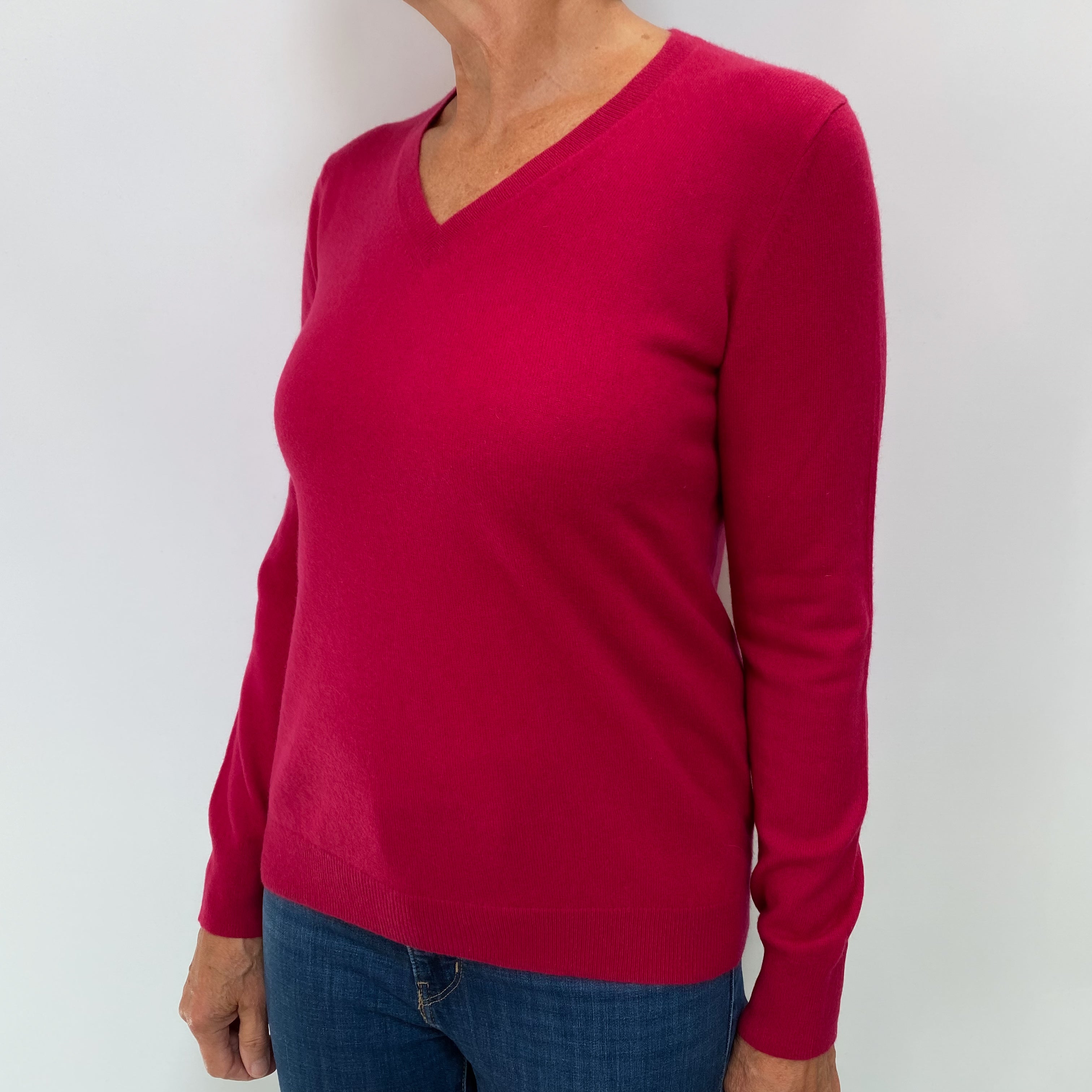 Cherry Pink Cashmere V Neck Jumper Medium