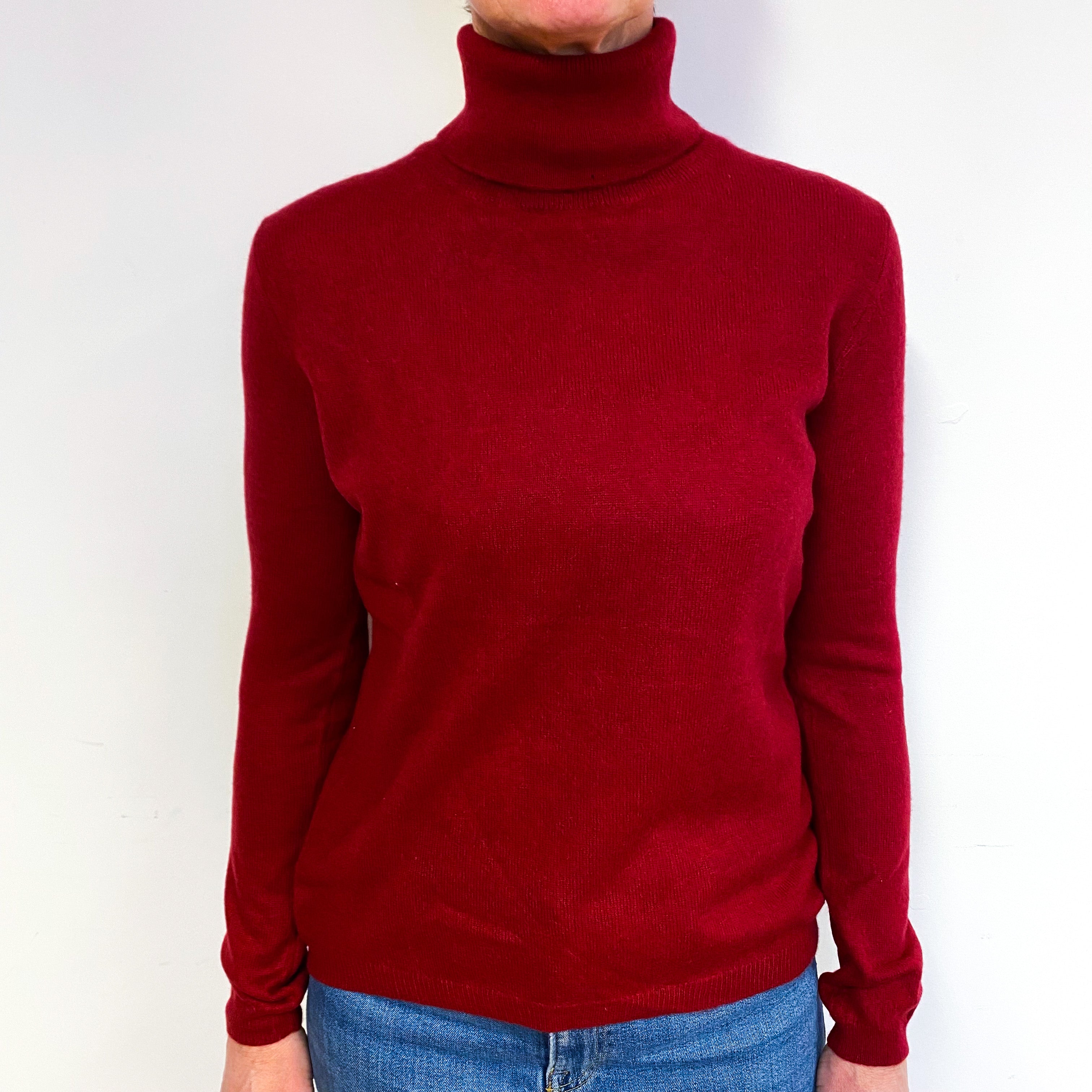 Burgundy Red Cashmere Polo Neck Jumper Medium