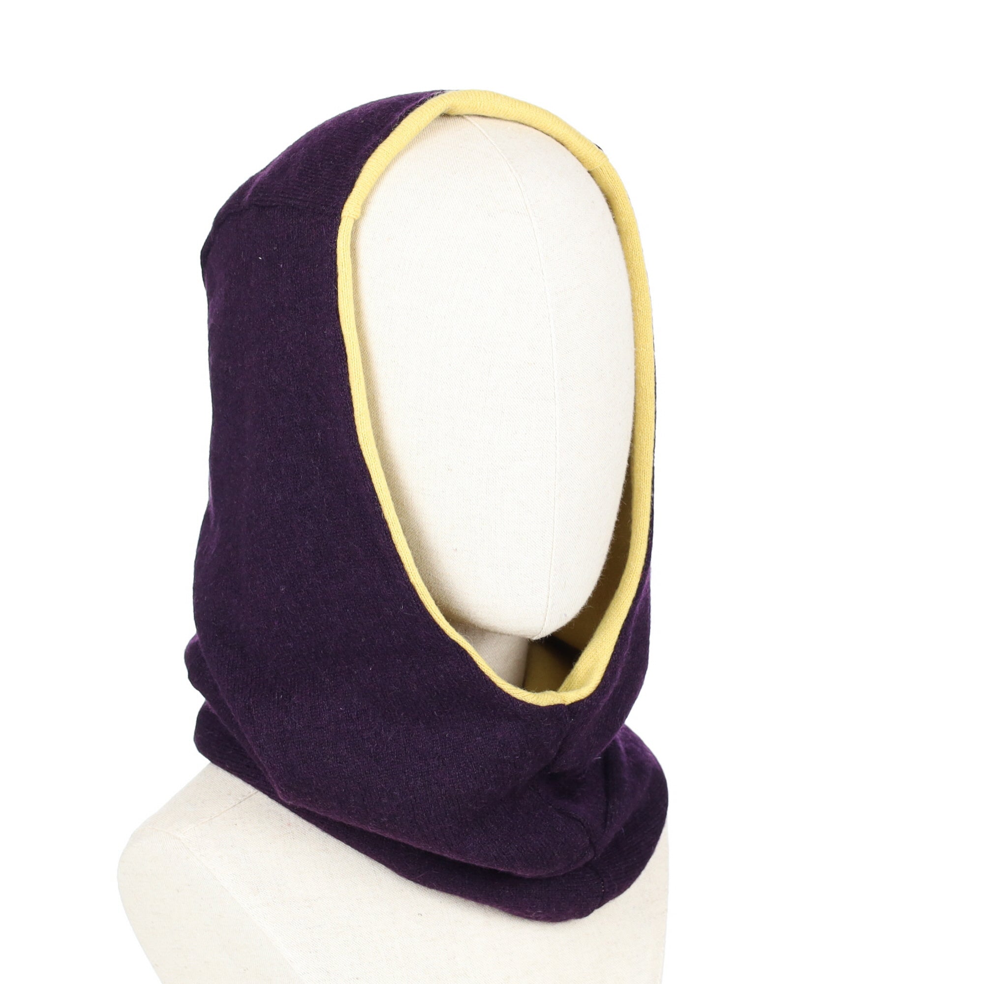 Aubergine Purple and Yellow Luxury Reversible Cashmere Hood Unisex