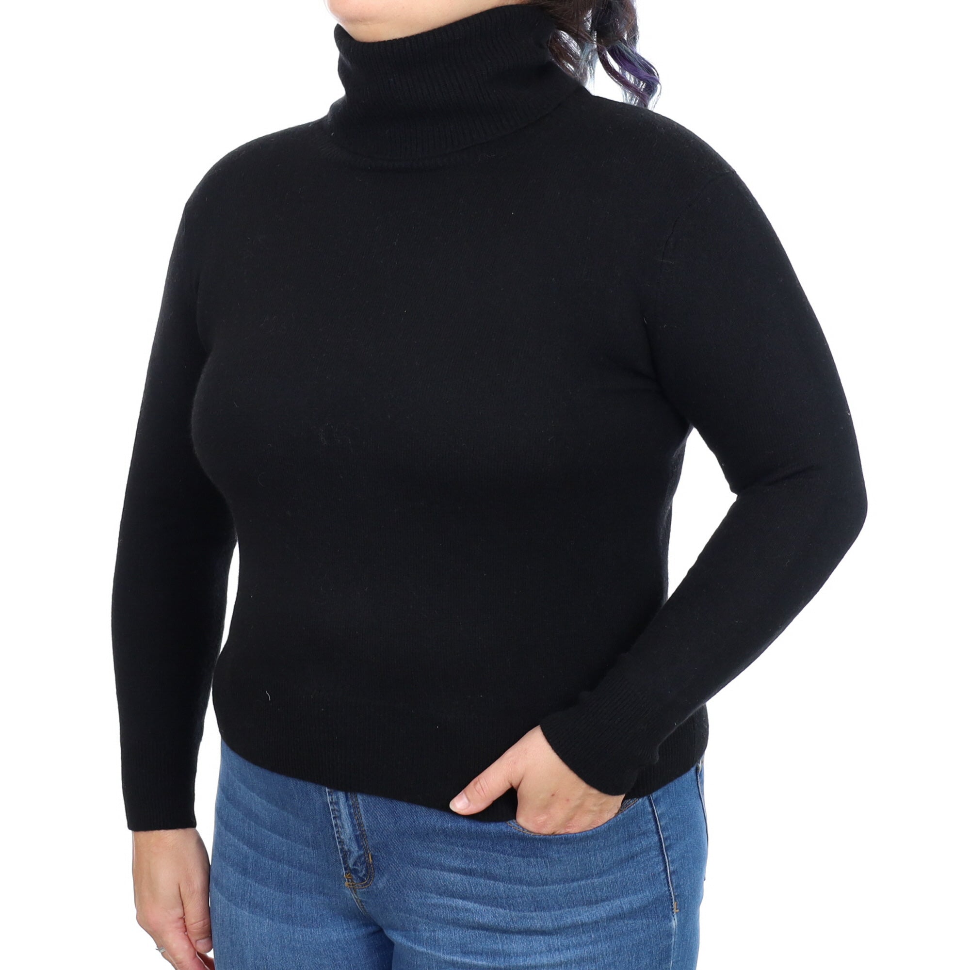 Black Cashmere Polo Neck Jumper Large