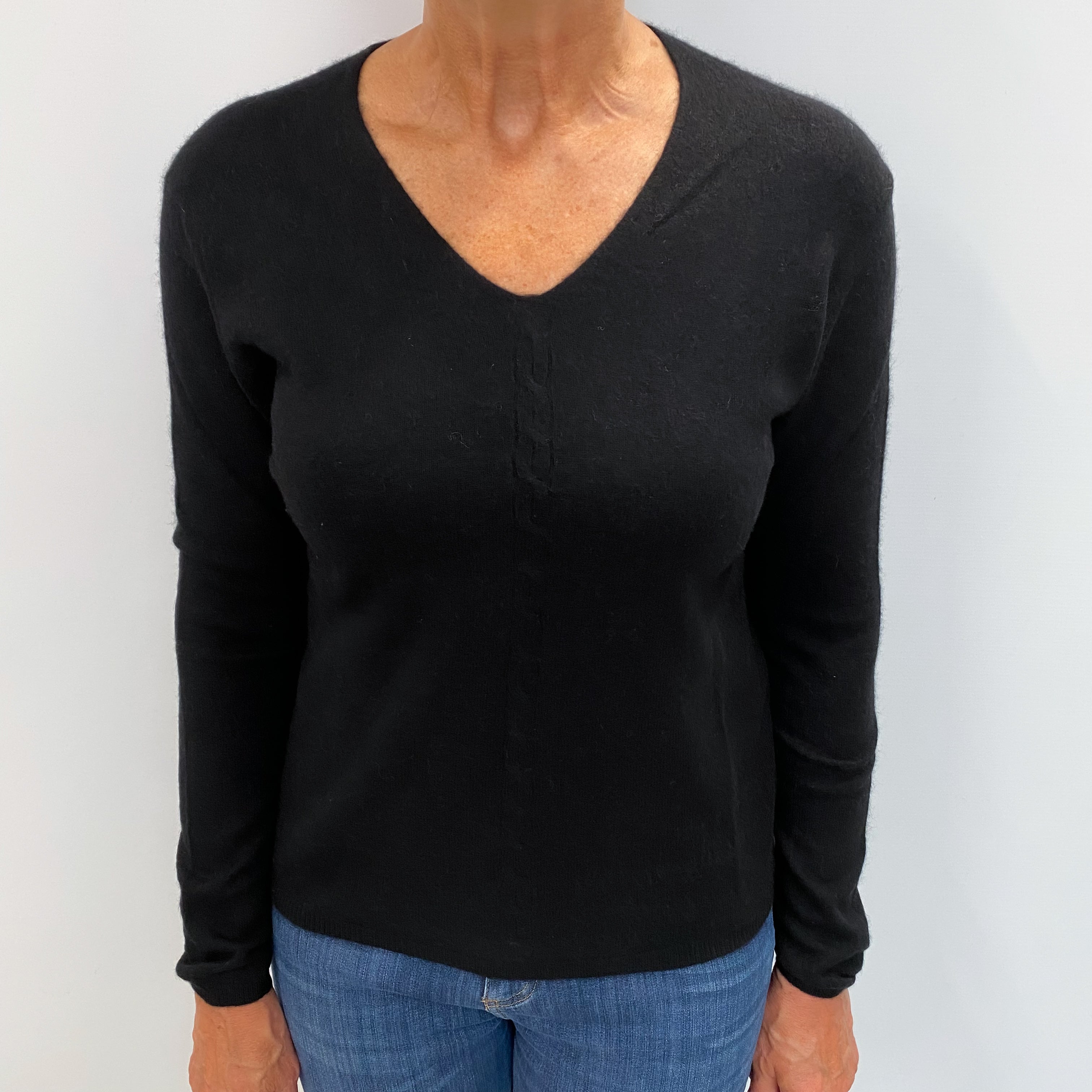 Black Cashmere V Neck Jumper Medium