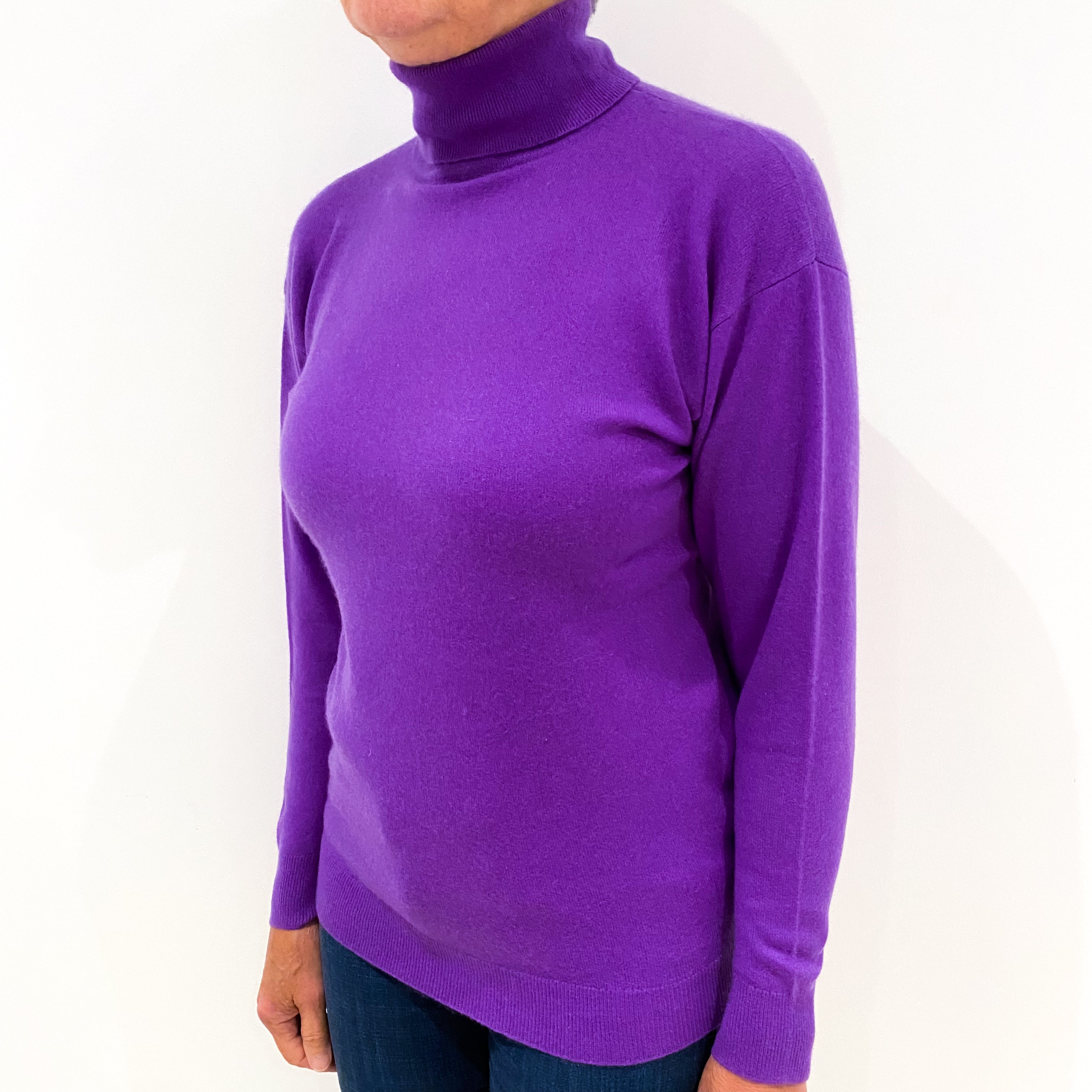 Violet Purple Cashmere Polo Neck Jumper Medium