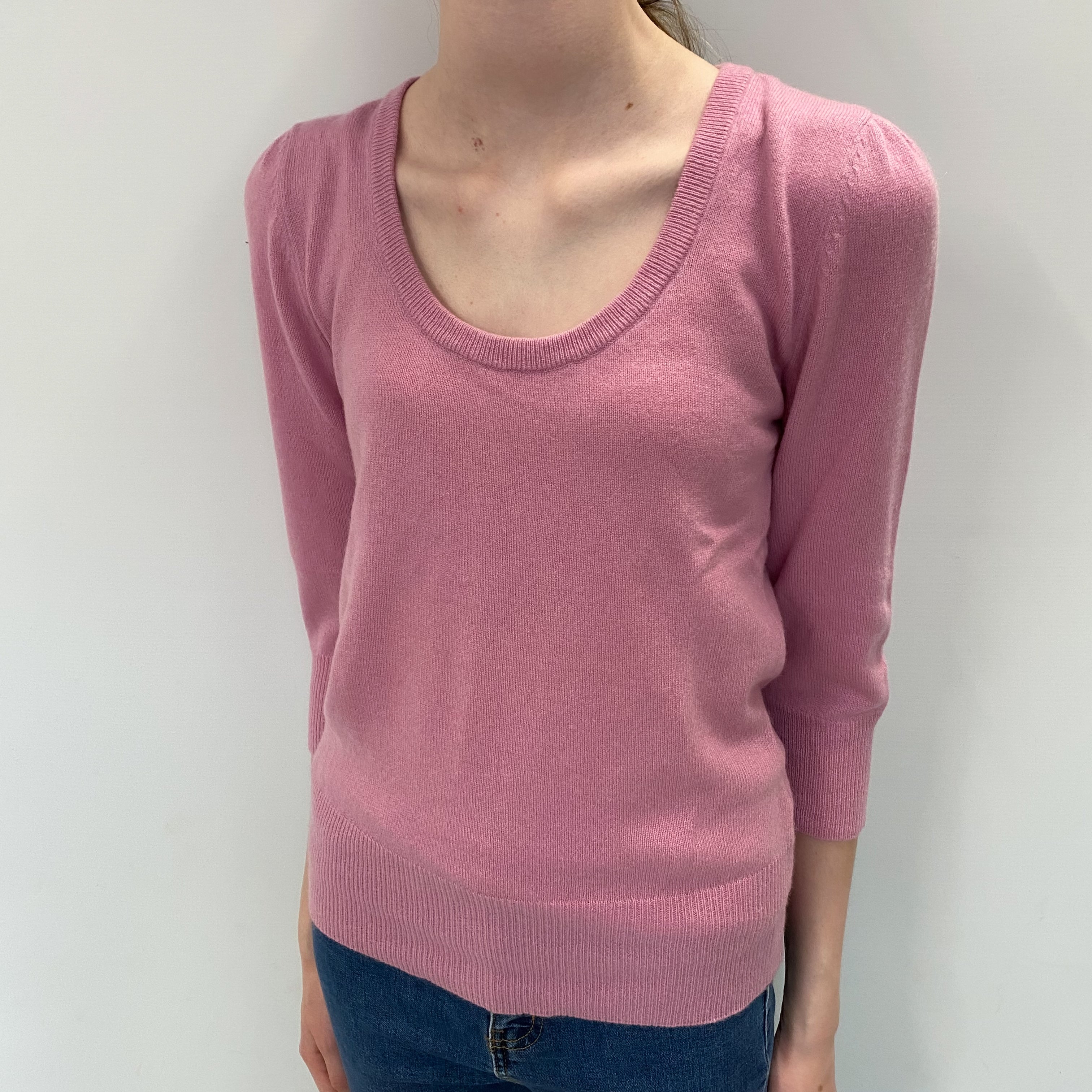 Fox Glove Pink Cashmere Scoop Neck Jumper Extra Small