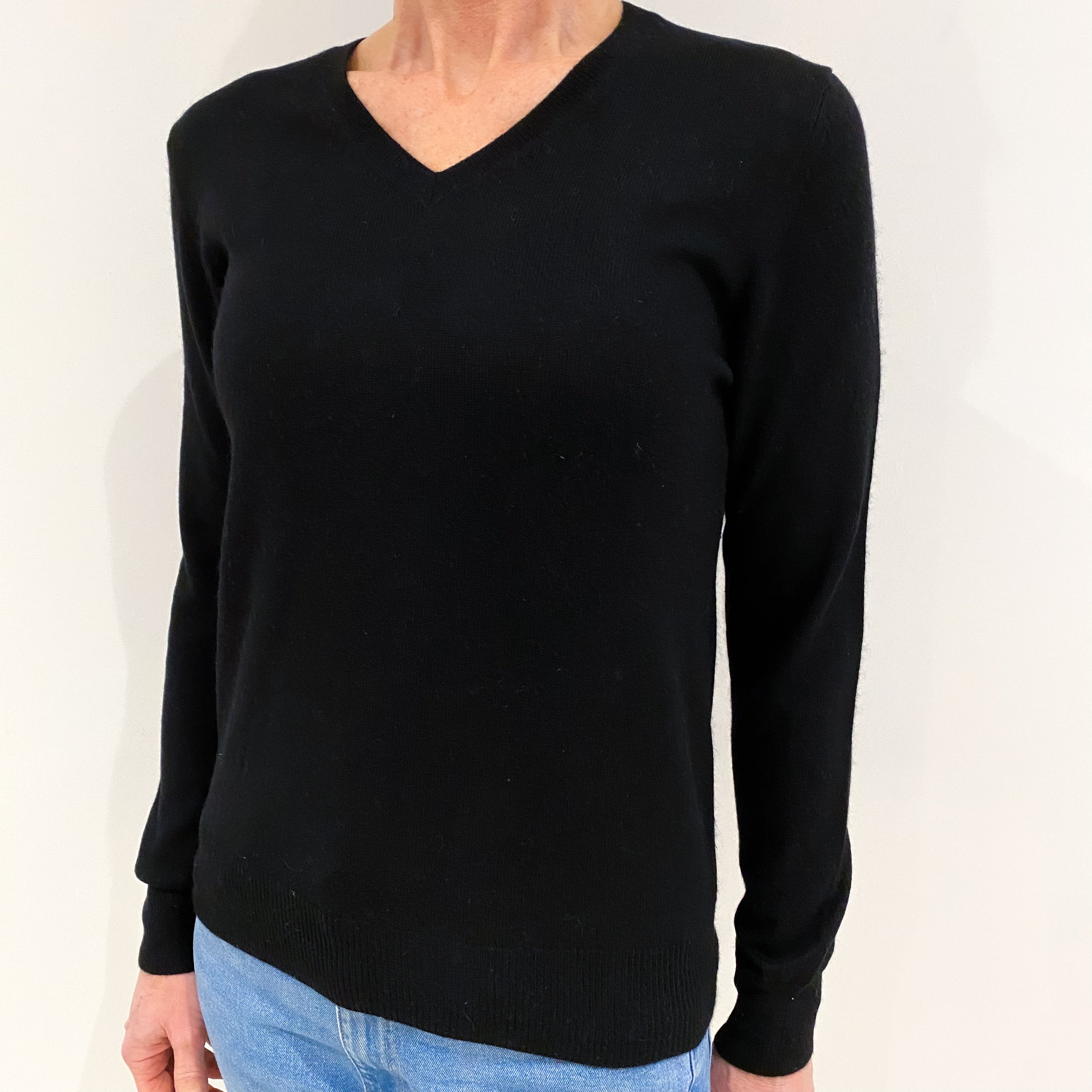 Black Cashmere V Neck Jumper Small