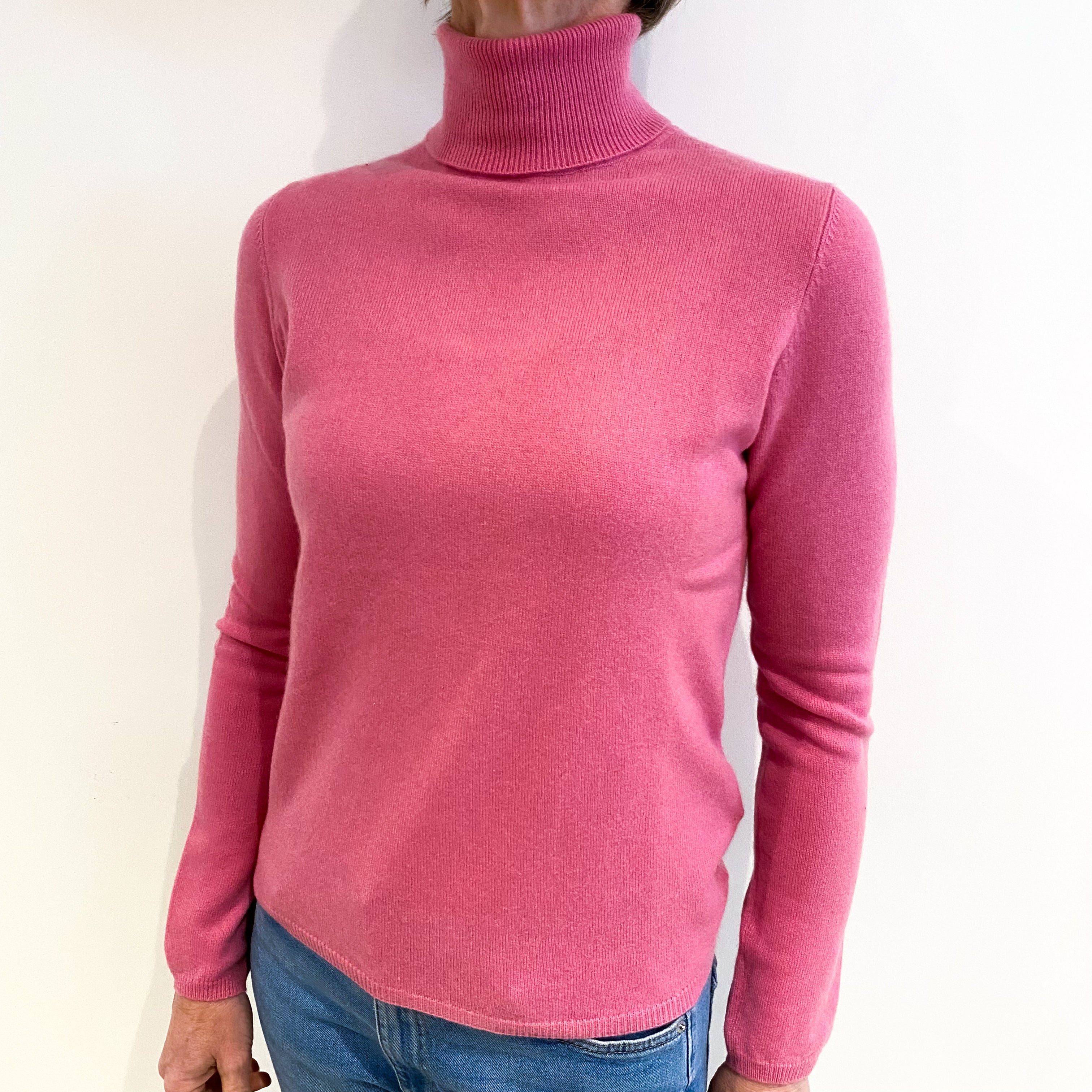 Lupin Pink Cashmere Polo Neck Jumper Small