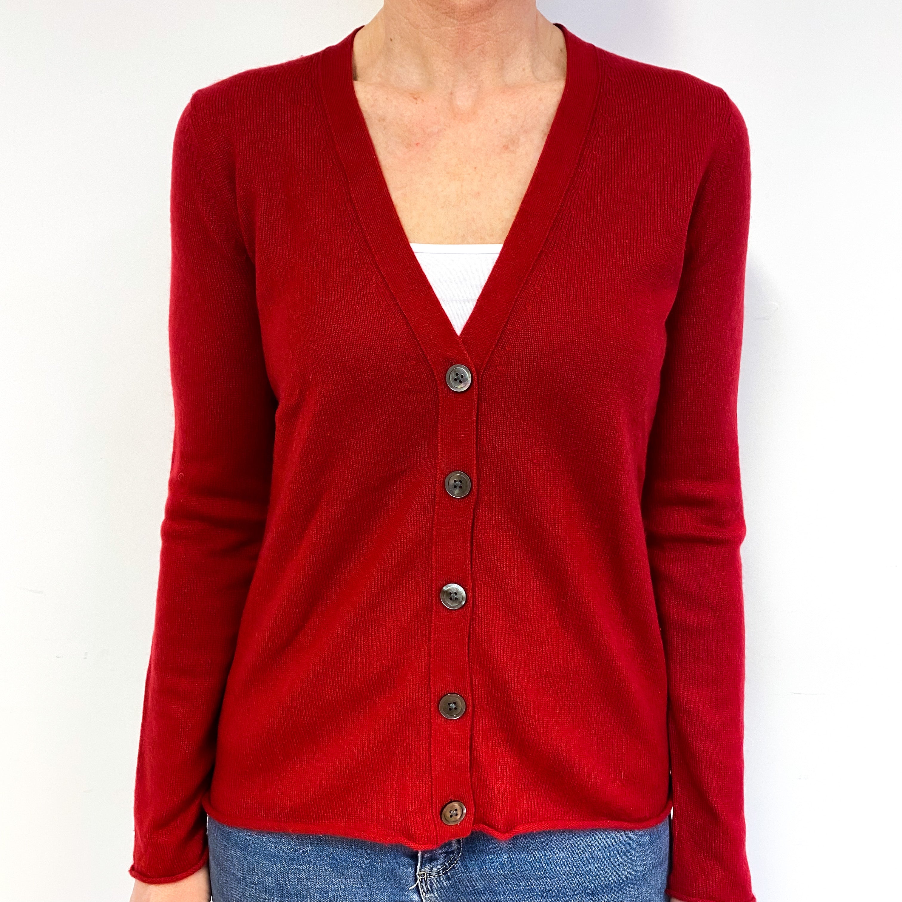 Scarlet Red Cashmere V-Neck Cardigan Medium