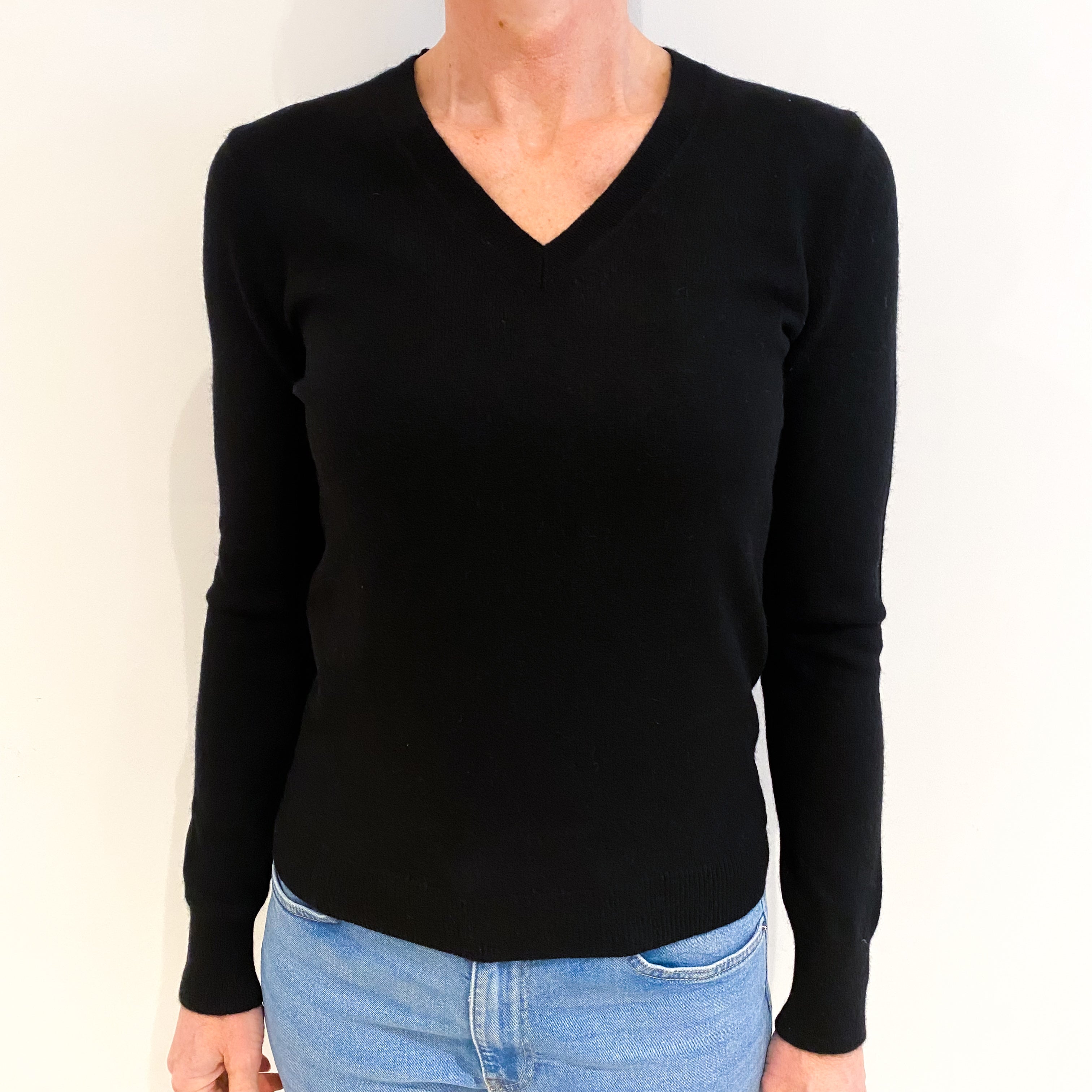 Black Cashmere V Neck Jumper Small