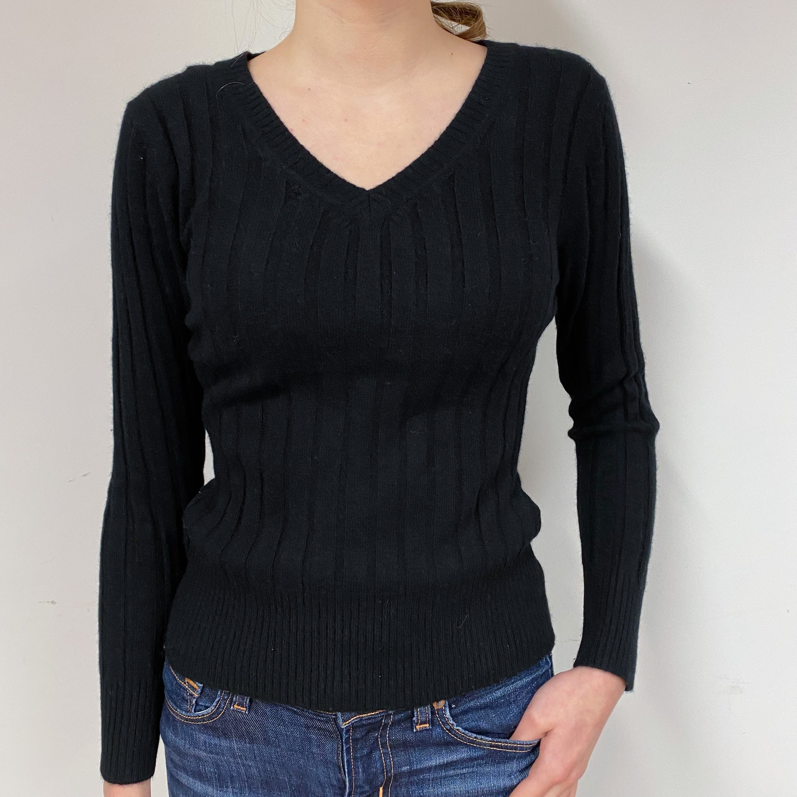 Black Cashmere V-Neck Jumper Extra Small