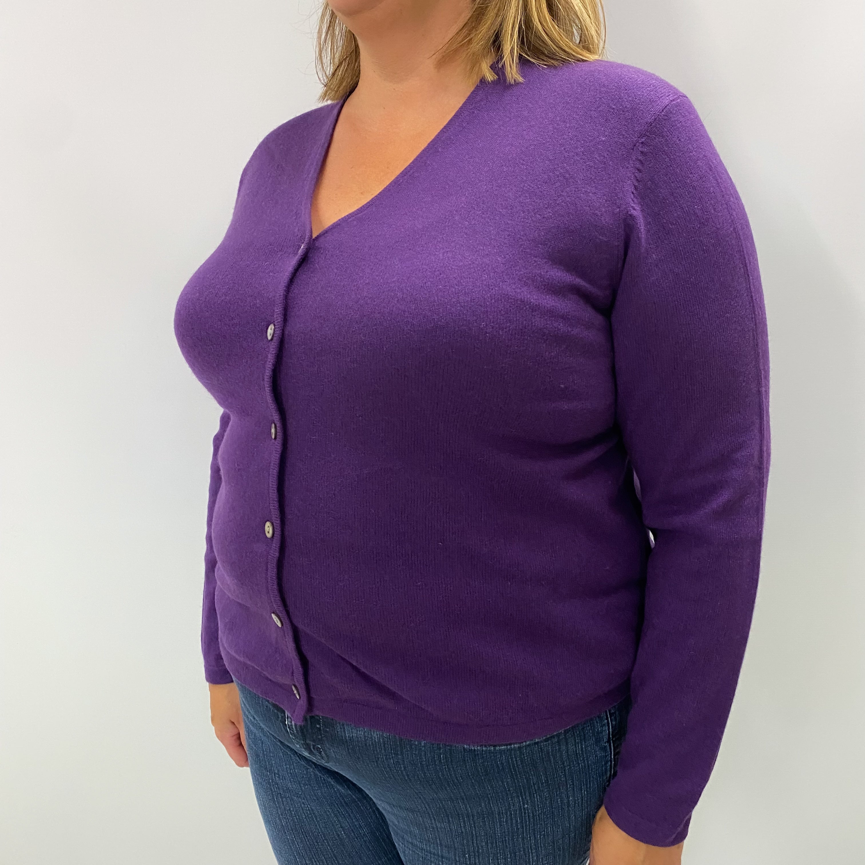 Violet Purple Cashmere V Neck Cardigan Extra Large