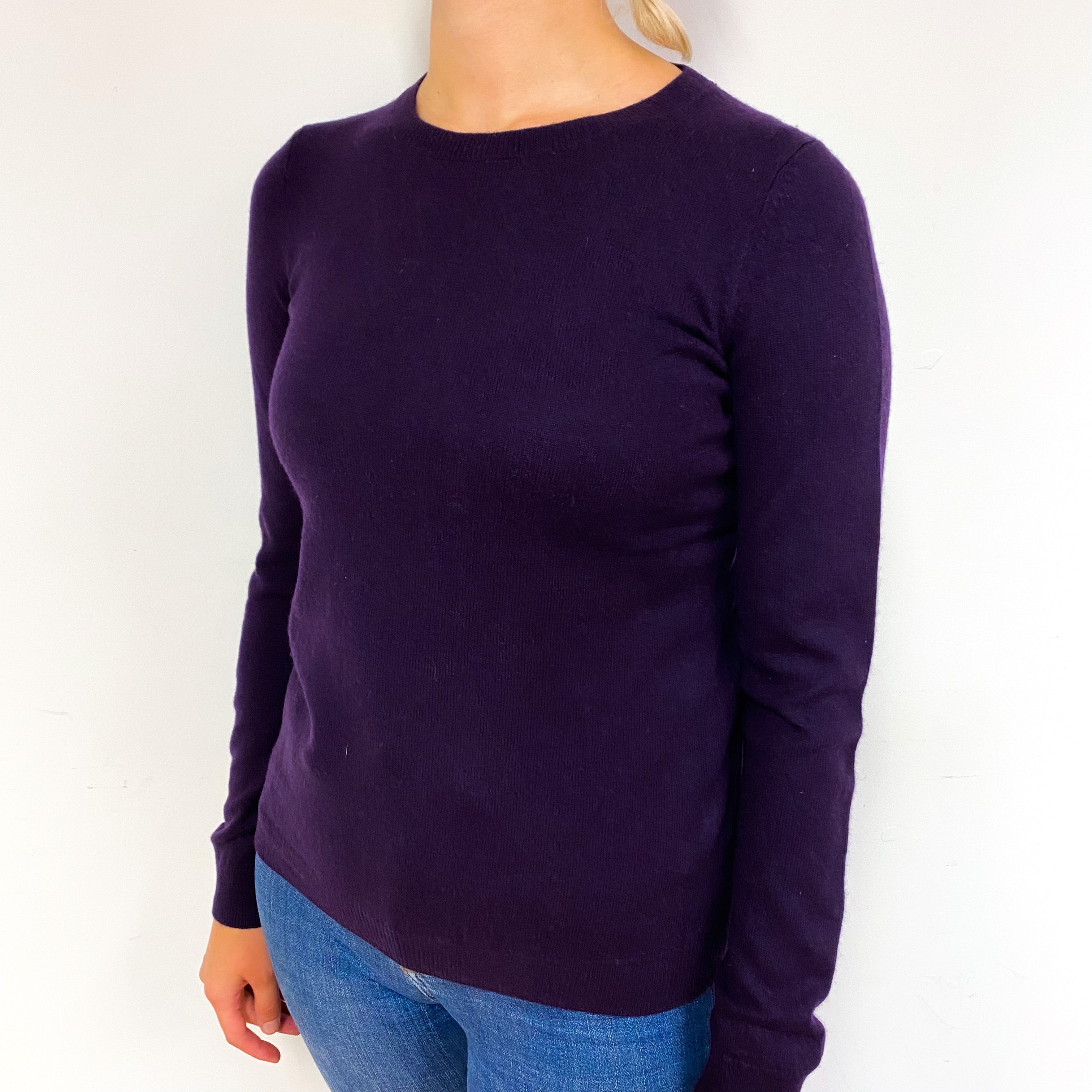 Darkest Purple Cashmere Crew Neck Jumper Small