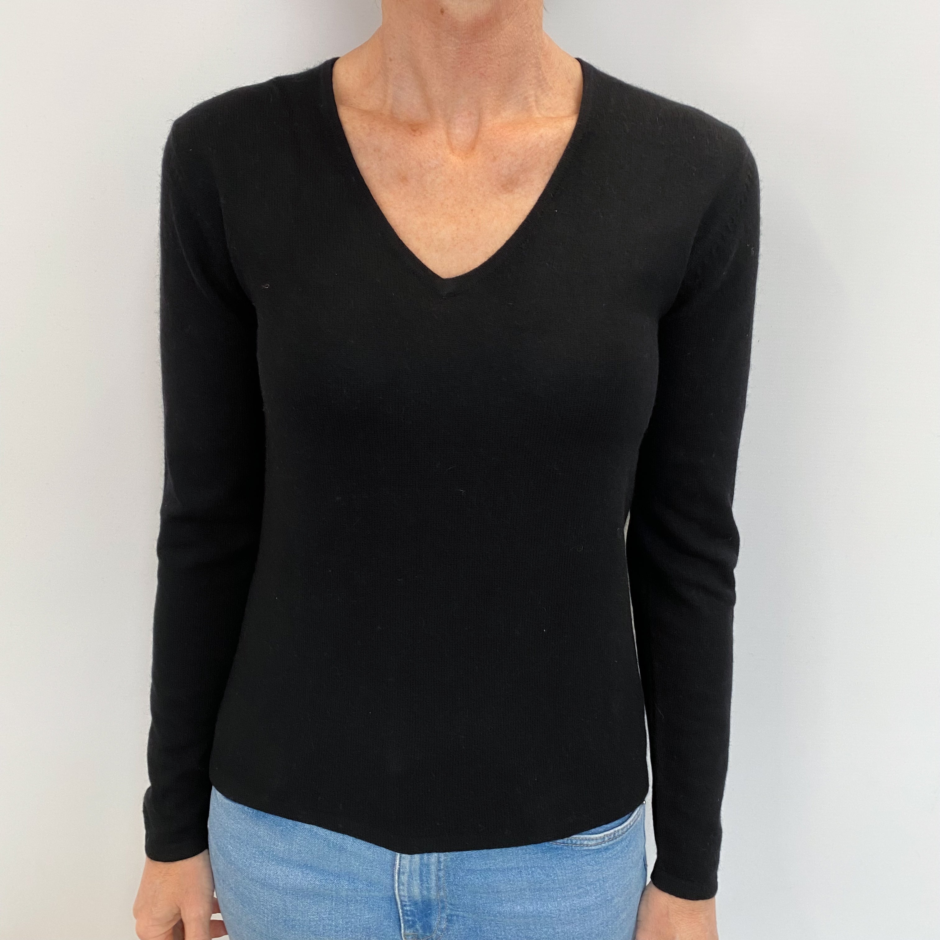 Black Cashmere V Neck Jumper Small