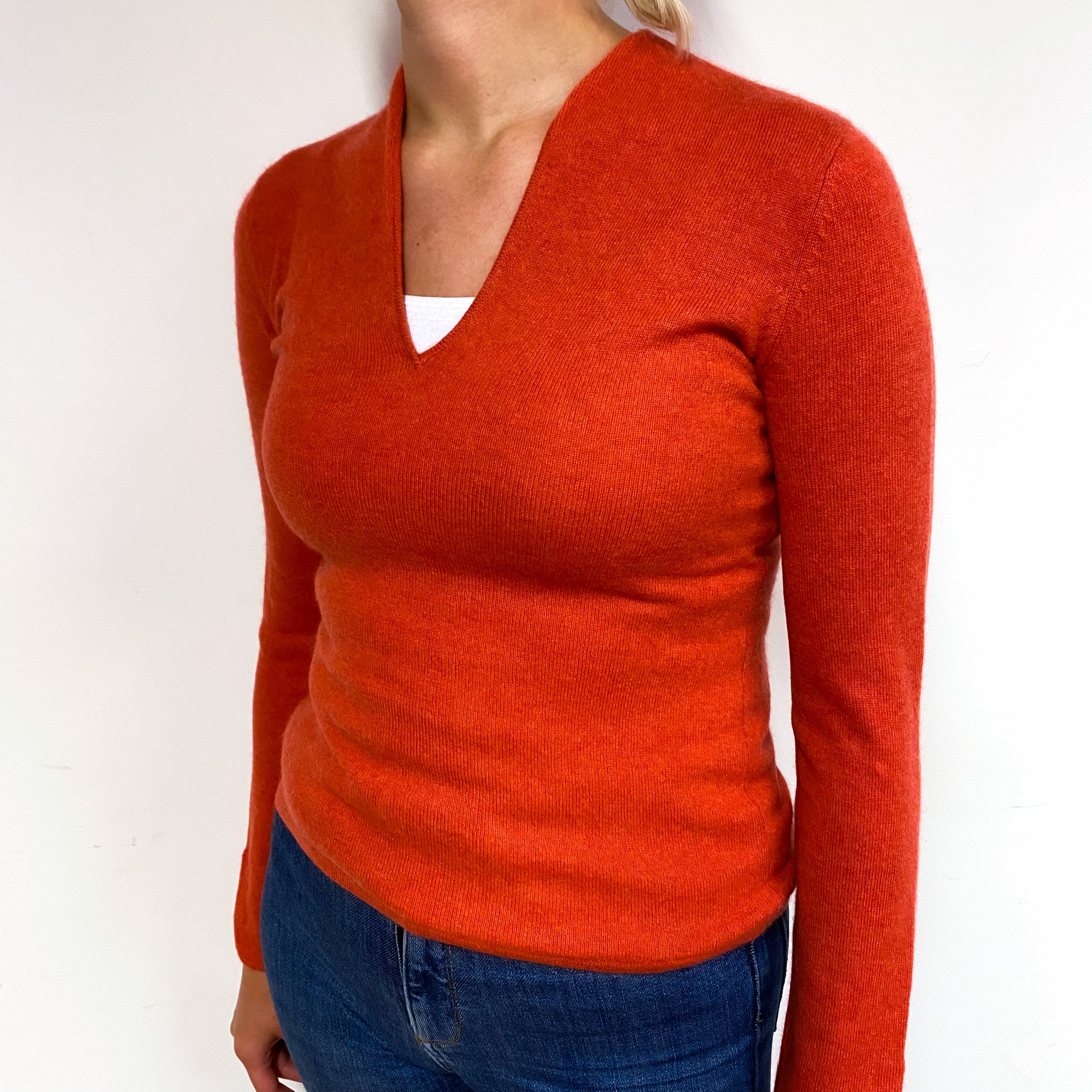 Sienna Orange Cashmere Notch Neck Jumper Small