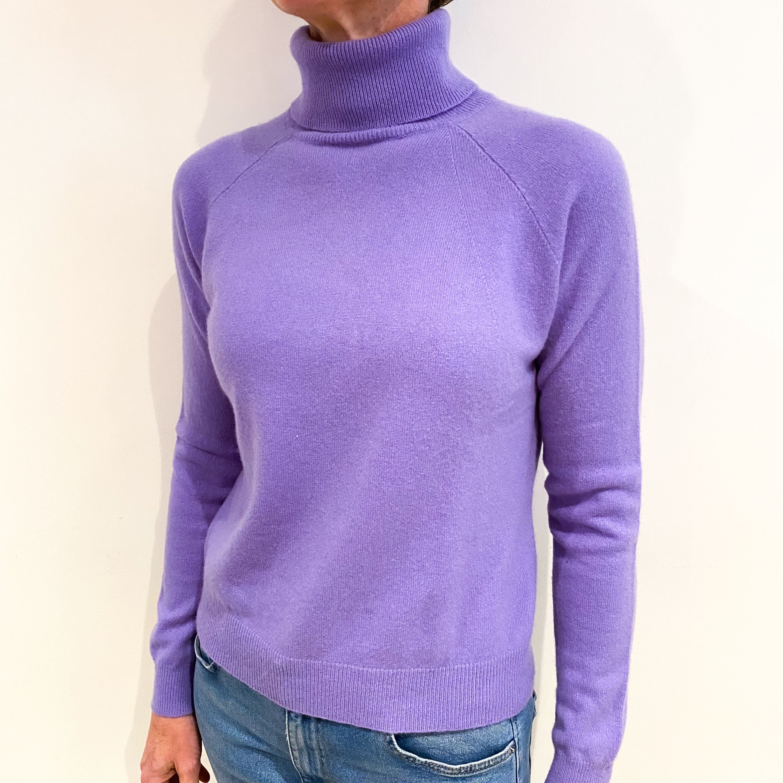 Wisteria Purple Cashmere Polo Neck Jumper Small