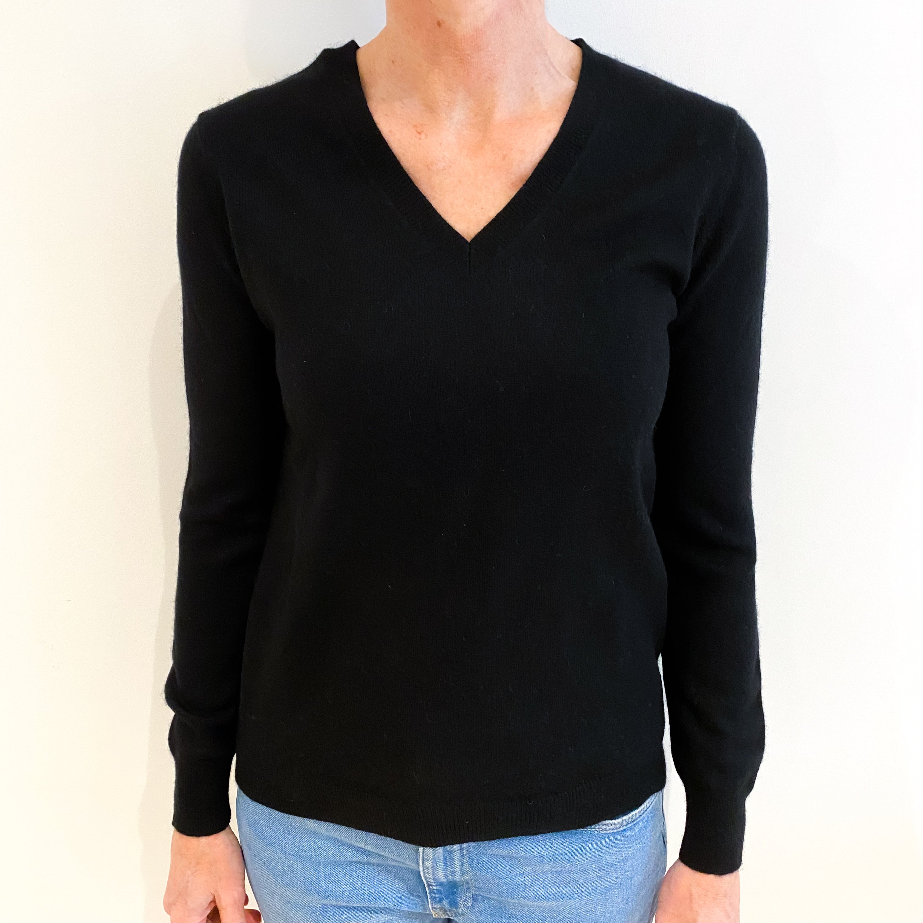 Black Cashmere V Neck Jumper Small