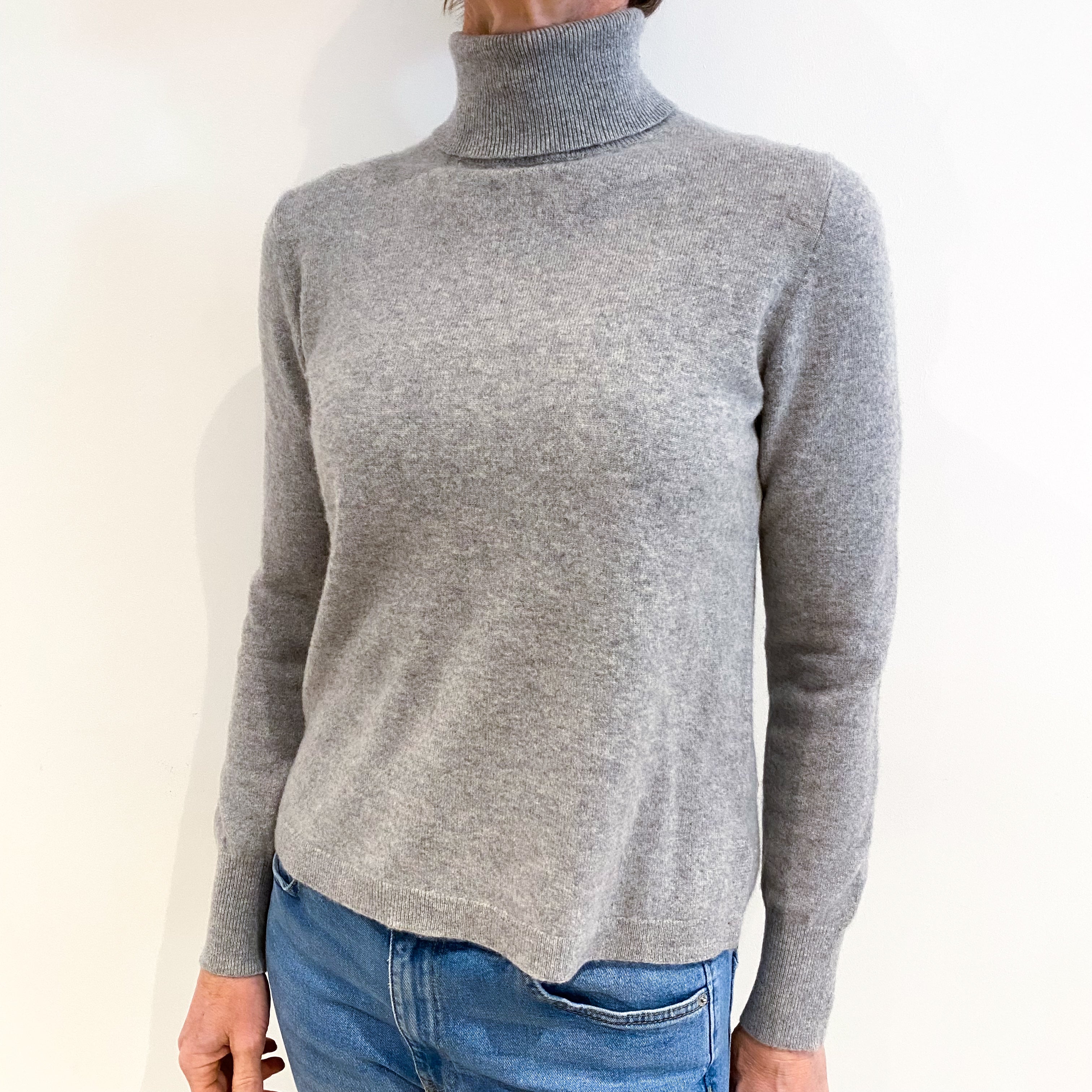 Smoke Grey Cashmere Polo Neck Jumper Small