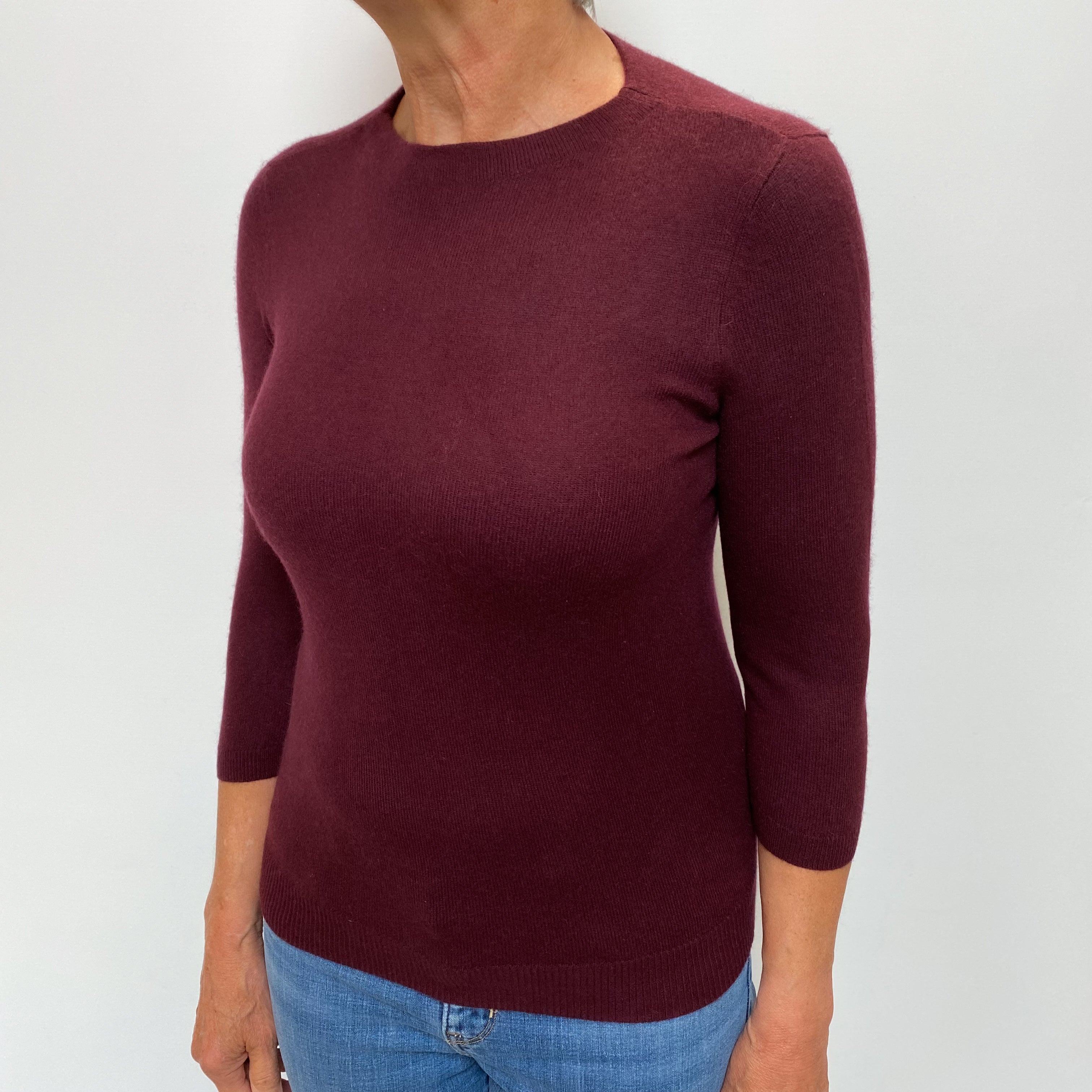 Wine Red Cashmere Crew Neck Jumper Medium