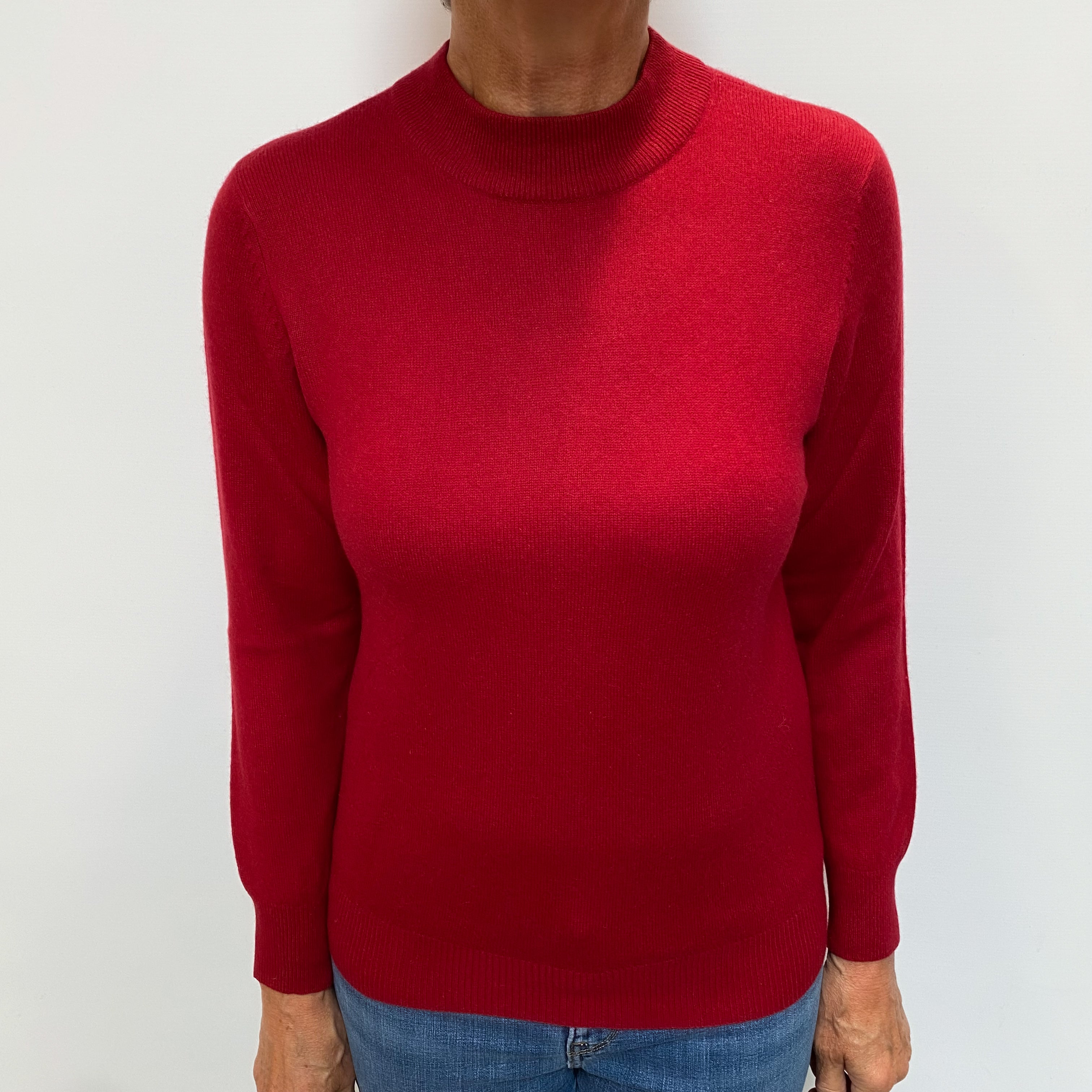 Crimson Red Cashmere Turtle Neck Jumper Medium