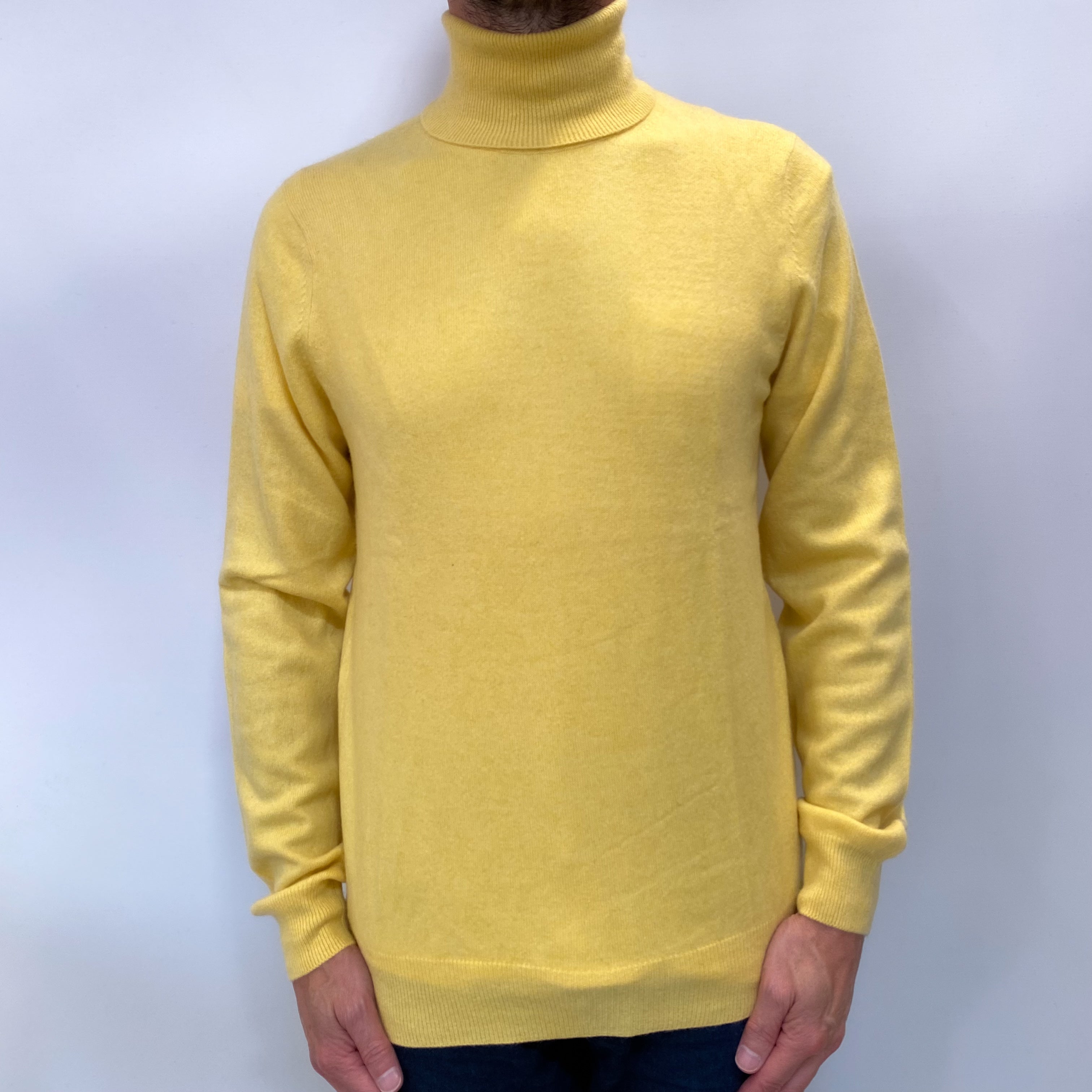 Pineapple Yellow Men's Cashmere Polo Neck Jumper Small