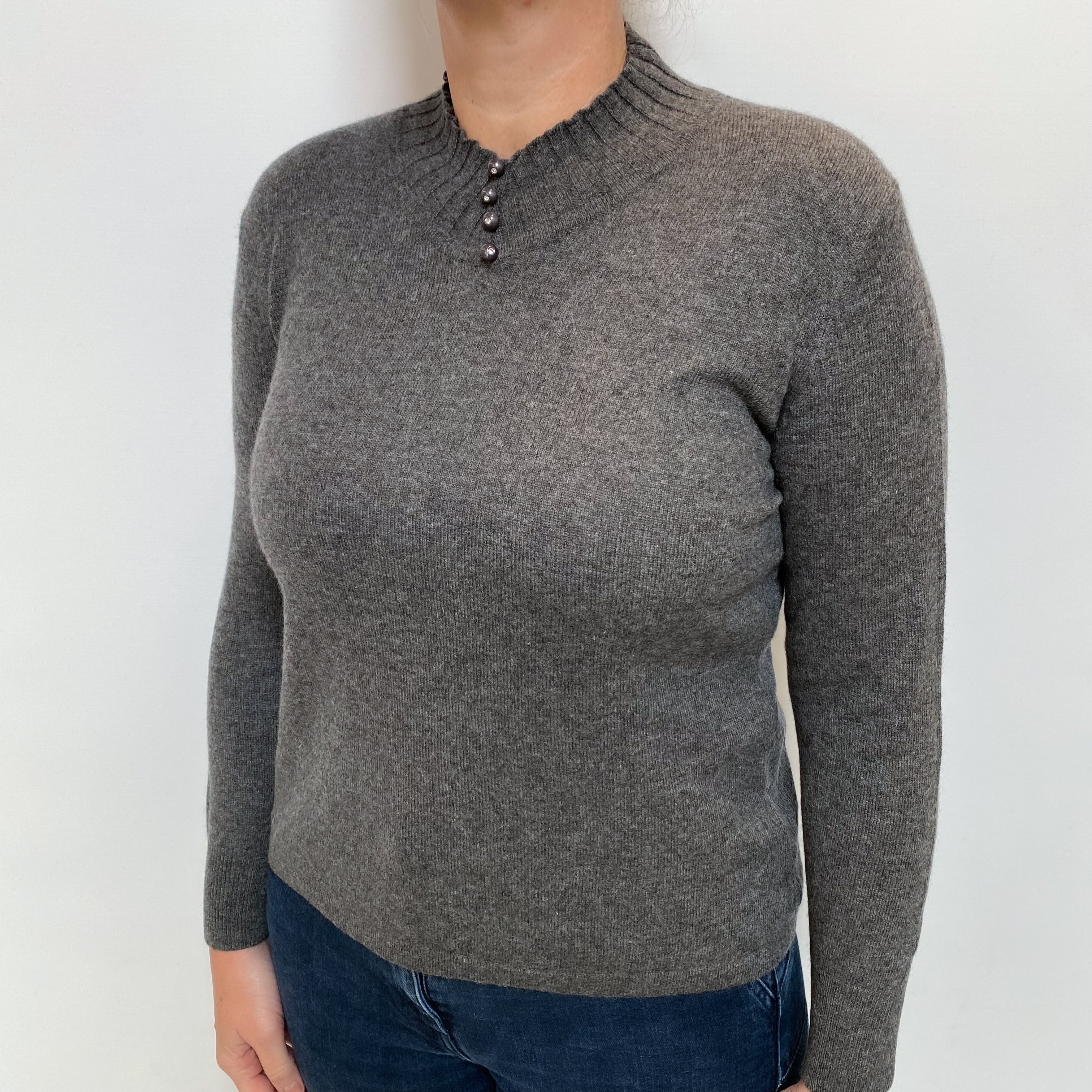 Slate Grey Cashmere Turtle Neck Jumper Large