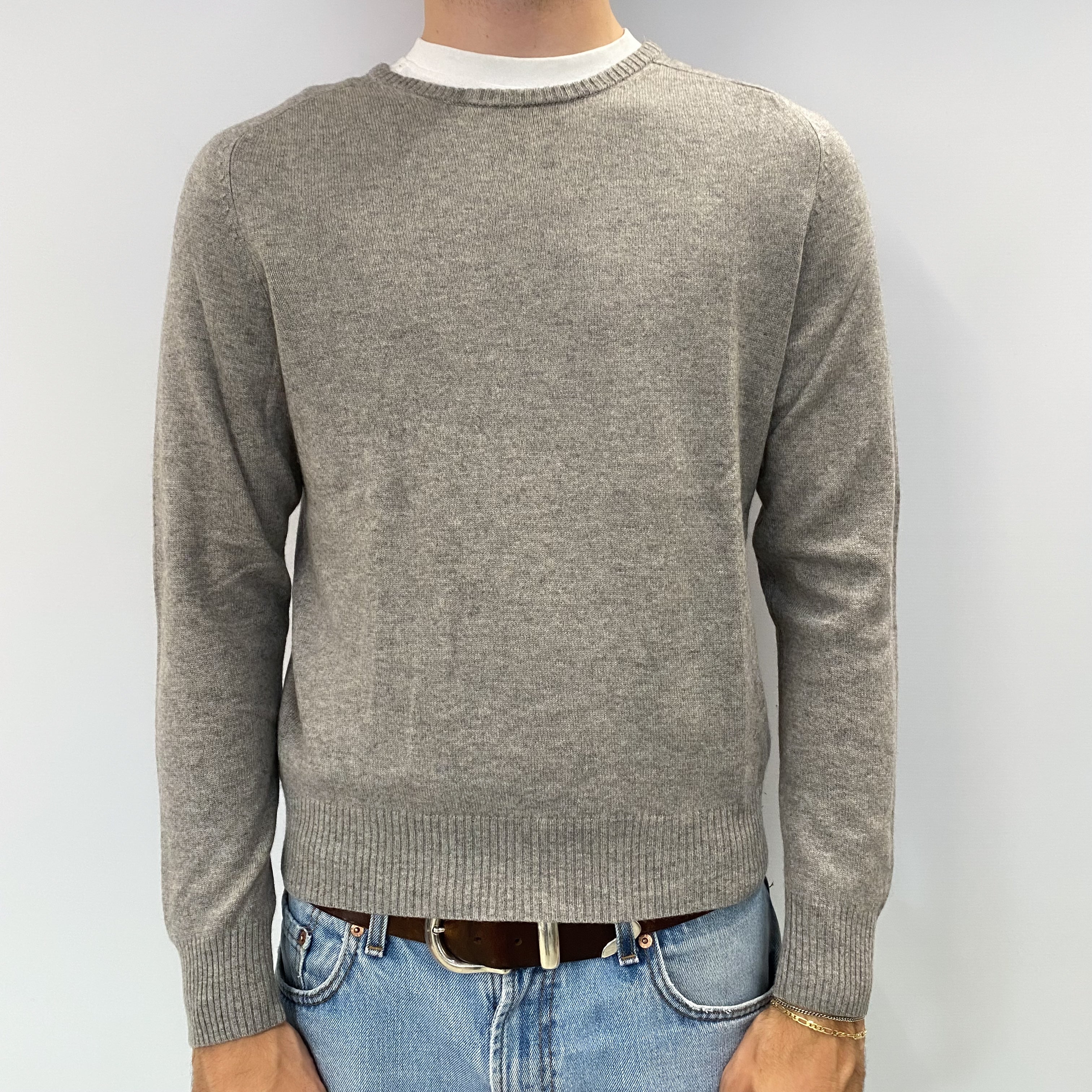 Men's Smoke Grey Cashmere Crew Neck Jumper Medium