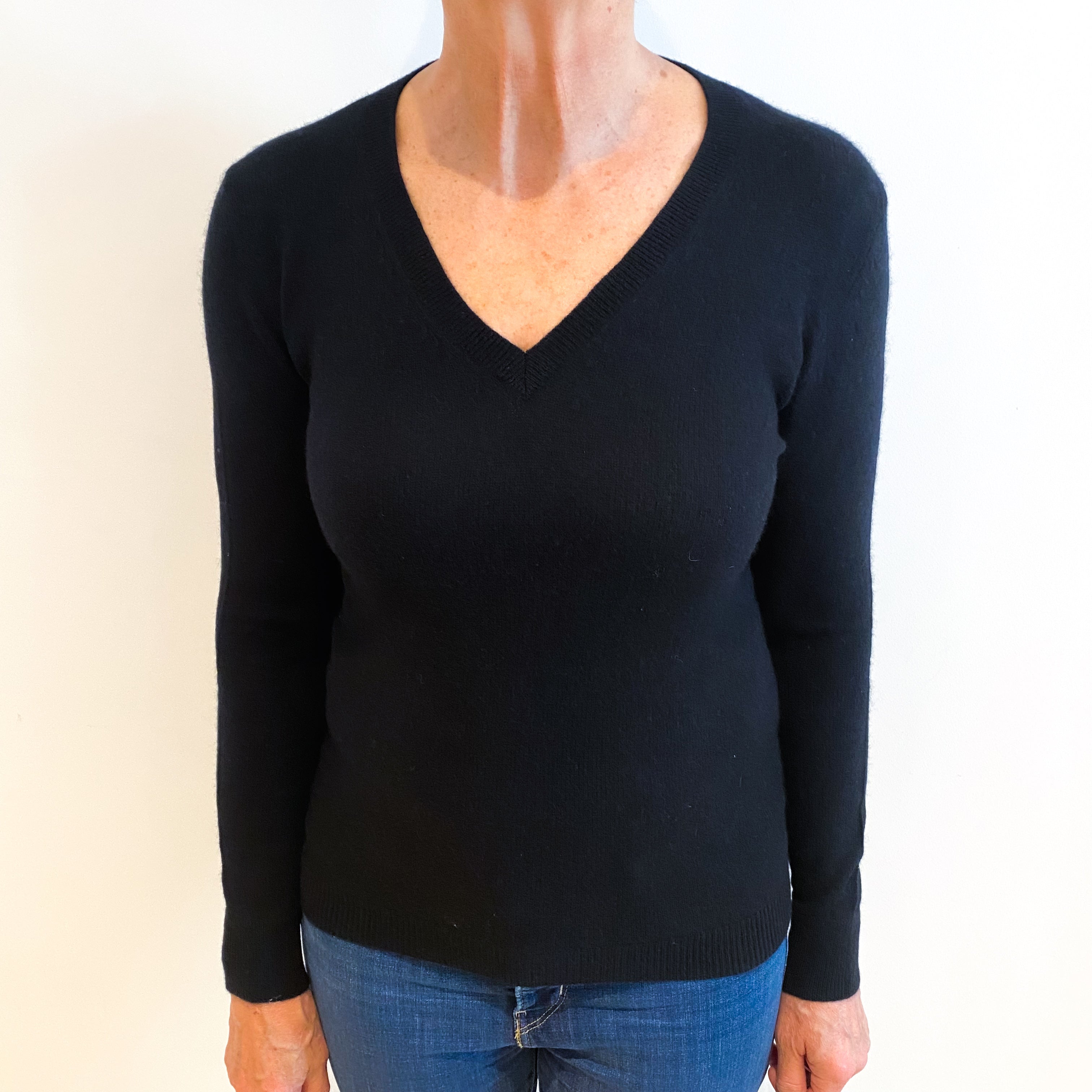 Black Cashmere V Neck Jumper Medium