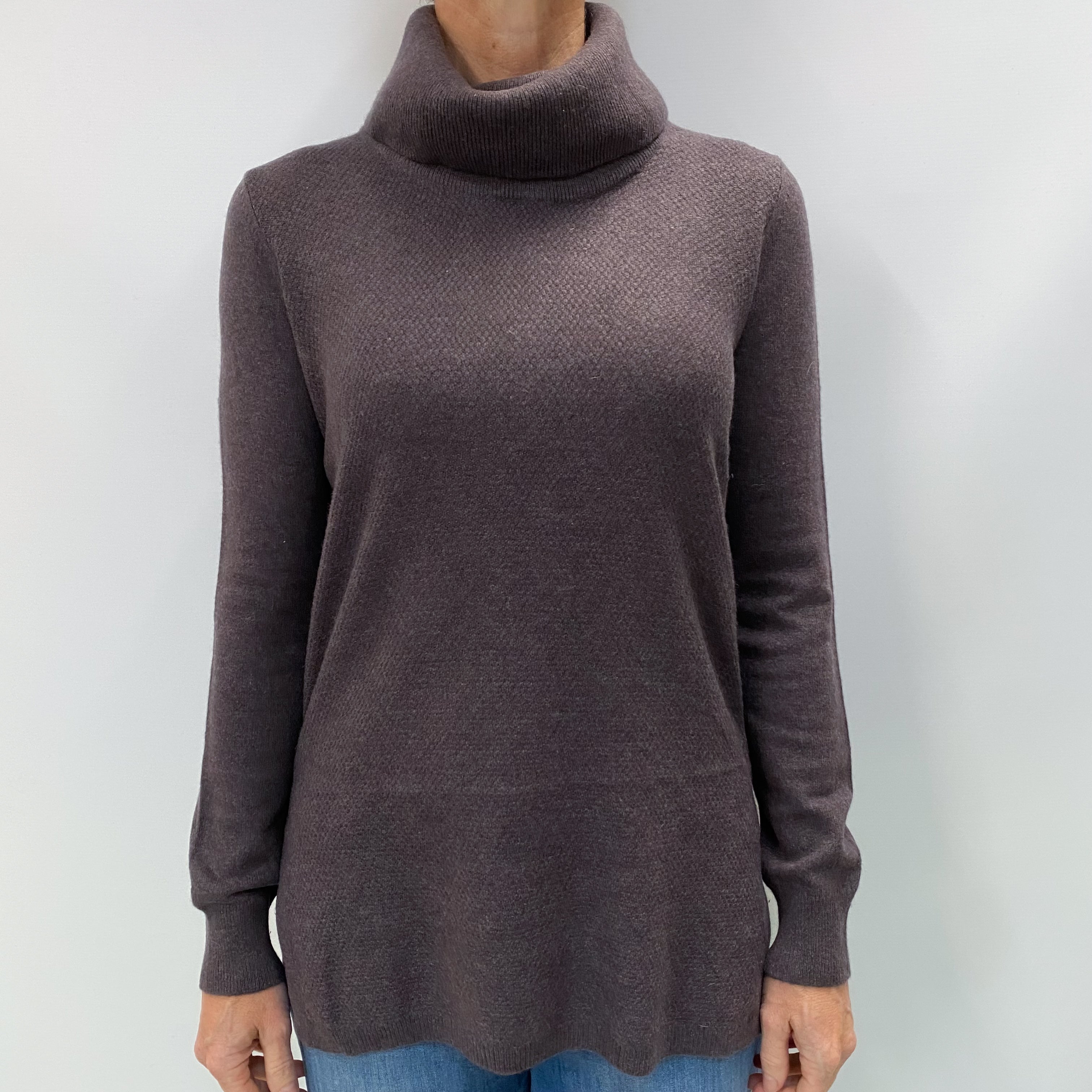 Puce Purple Cashmere Polo Neck Jumper Small